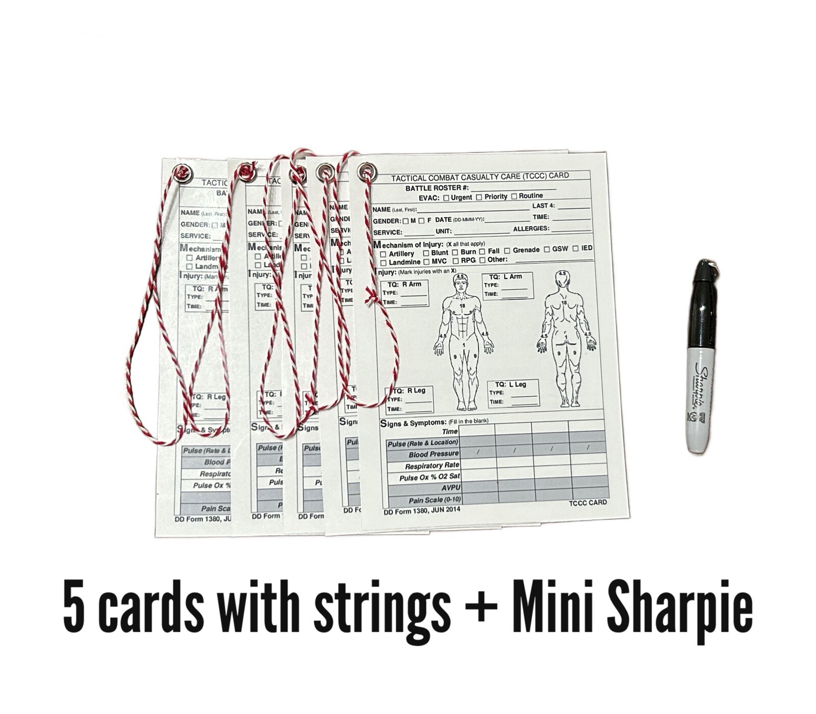 Tactical Combat Casualty Care Card 5 Pk Laminated W/ Marker IFAK Medical