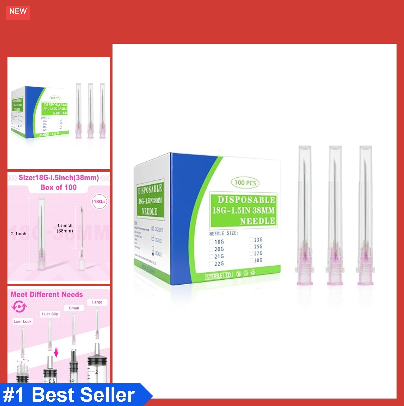 18 Gauge 1.5 Inch Disposable Needles with Caps for Scientific and Lab Dispensing
