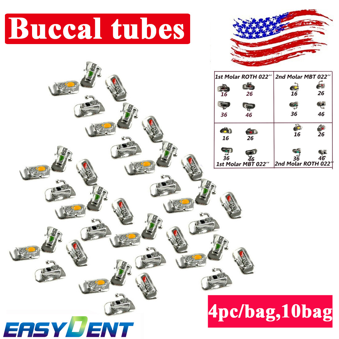 Dental Orthodontic Buccal Tubes Molar brackets Roth/MBT Bondable Non-con 1st 2nd