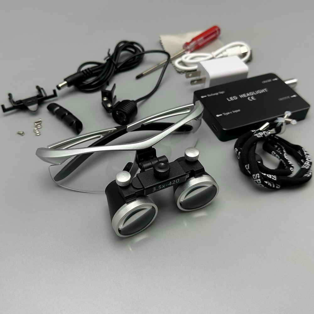 3.5X US Plug Dental Binocular Loupe Medical Operating Surgery Magnifier Silver