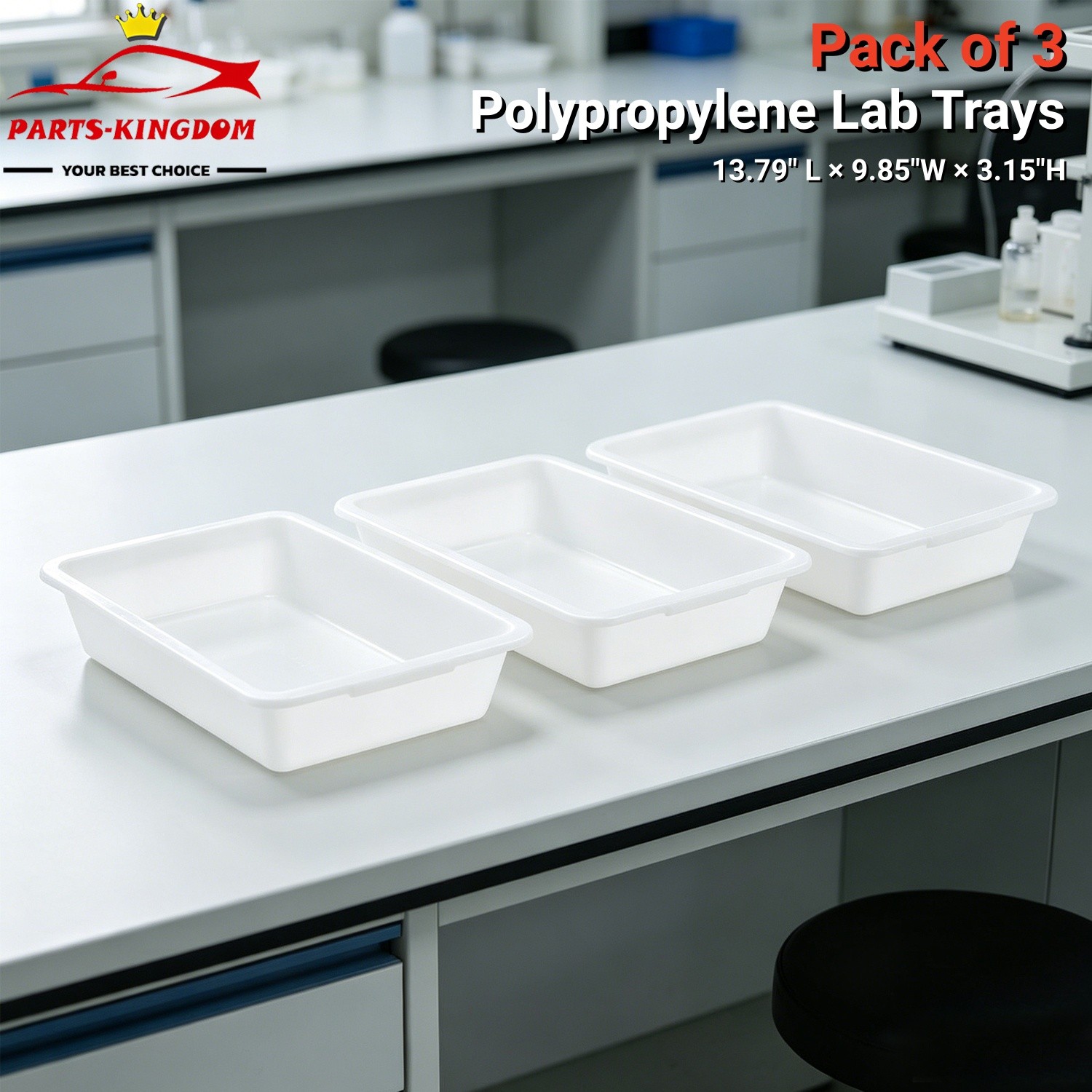 3 Pack Lab Trays,Rectangular Polypropylene Tray,13.79 x 9.85 x 3.15 inch, New