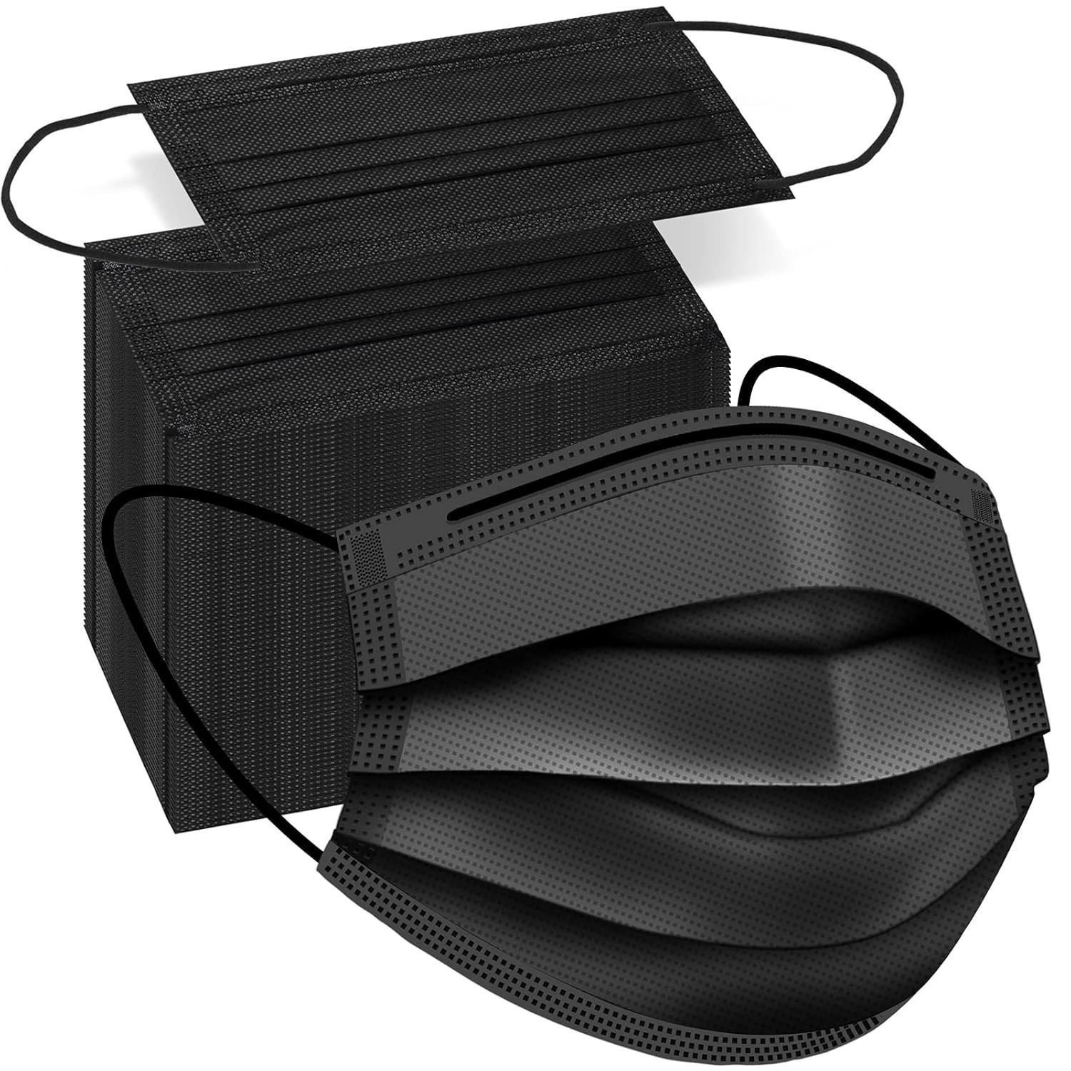 100 PCS Disposable Face , Black Disposable , 3 Ply Protection Face