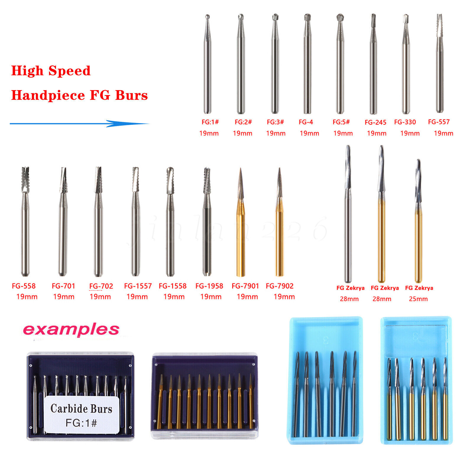 Carbide Bur, FG, #1/4, 1/2, 1, 2, 4, 6, 8 Bur, Round Dental