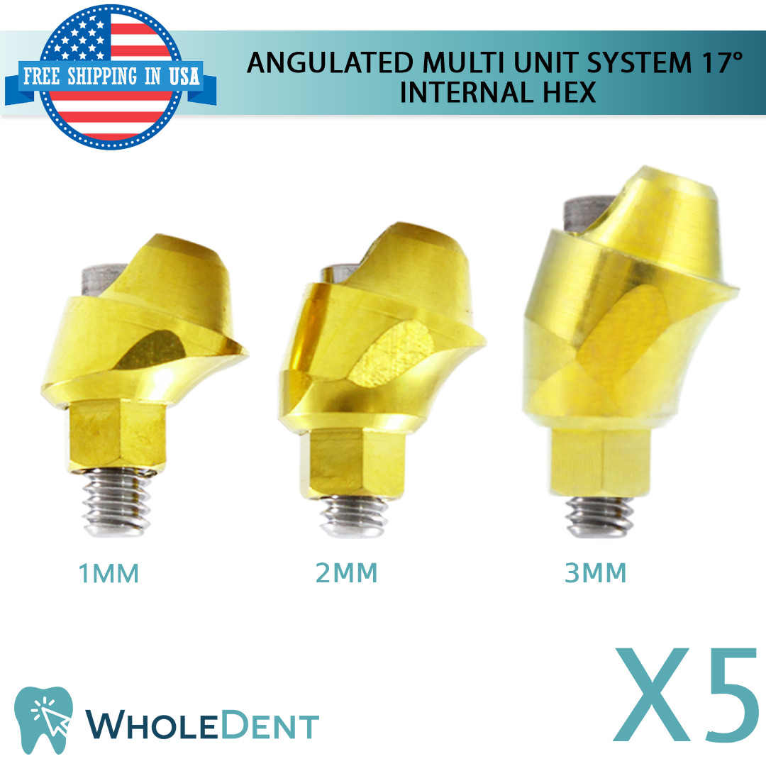 5x Dental Angulated 17° Prosthetic Multi Unit System 1.6mm Int Hex 2.42mm