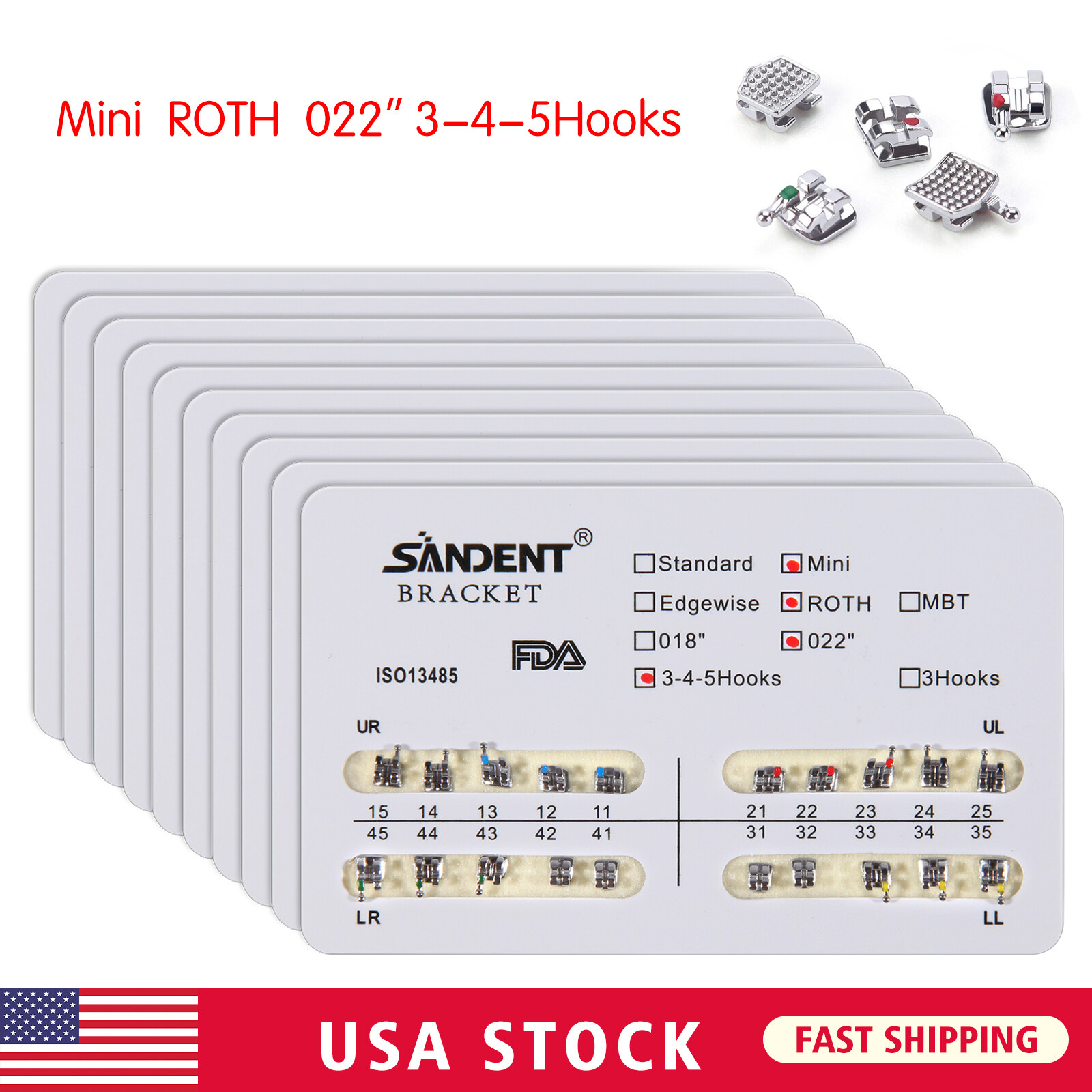 10-200Pack Orthodontic Dental Brackets Braces Mini Roth.022 Slot Hooks 345 #2