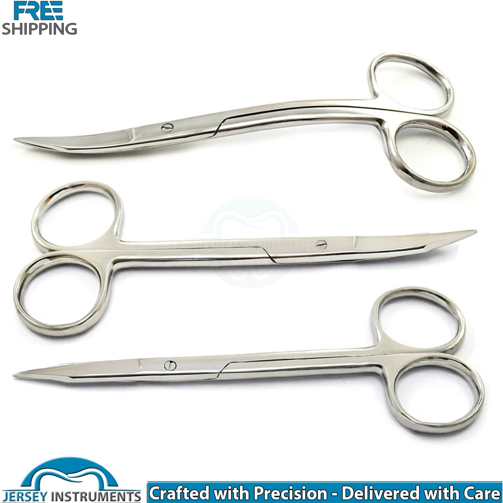 Set of 3 Goldman Fox Scissors Straight Curved Double Curved Dental Surgical New
