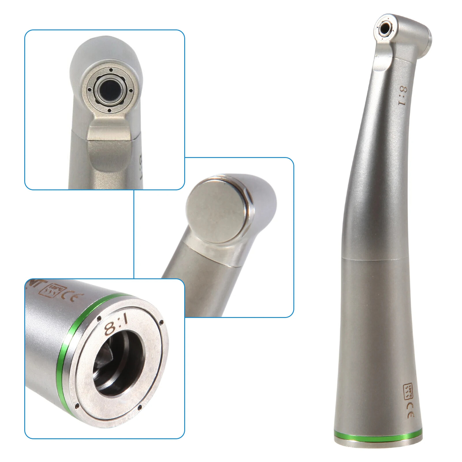 Dental 8:1 Green Endo Contra Angle Handpiece Mini Head Quattro Spray for Prophy