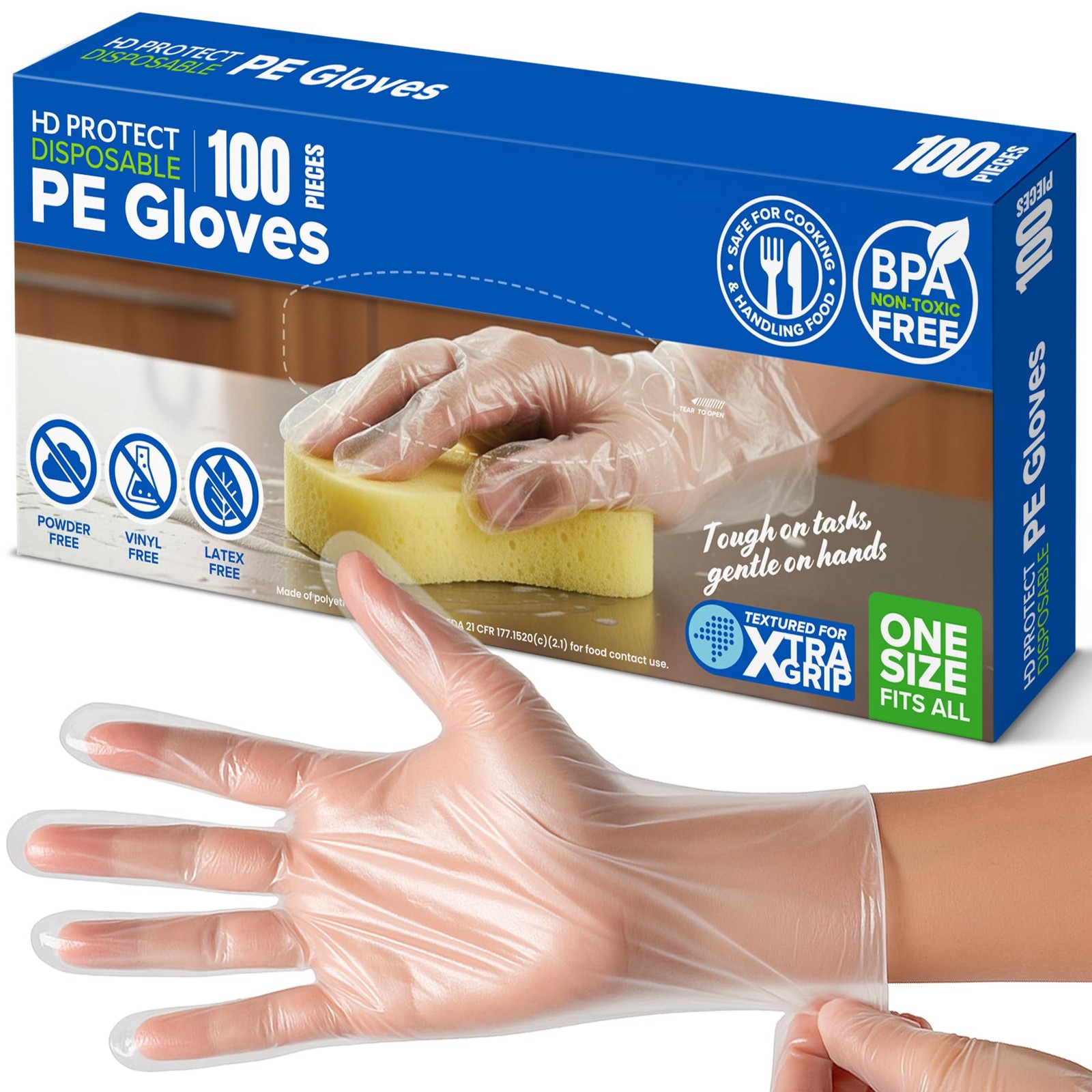 Disposable Plastic Gloves 100 Pack – Food Safe, BPA & Latex-Free HDPE Cryogen…