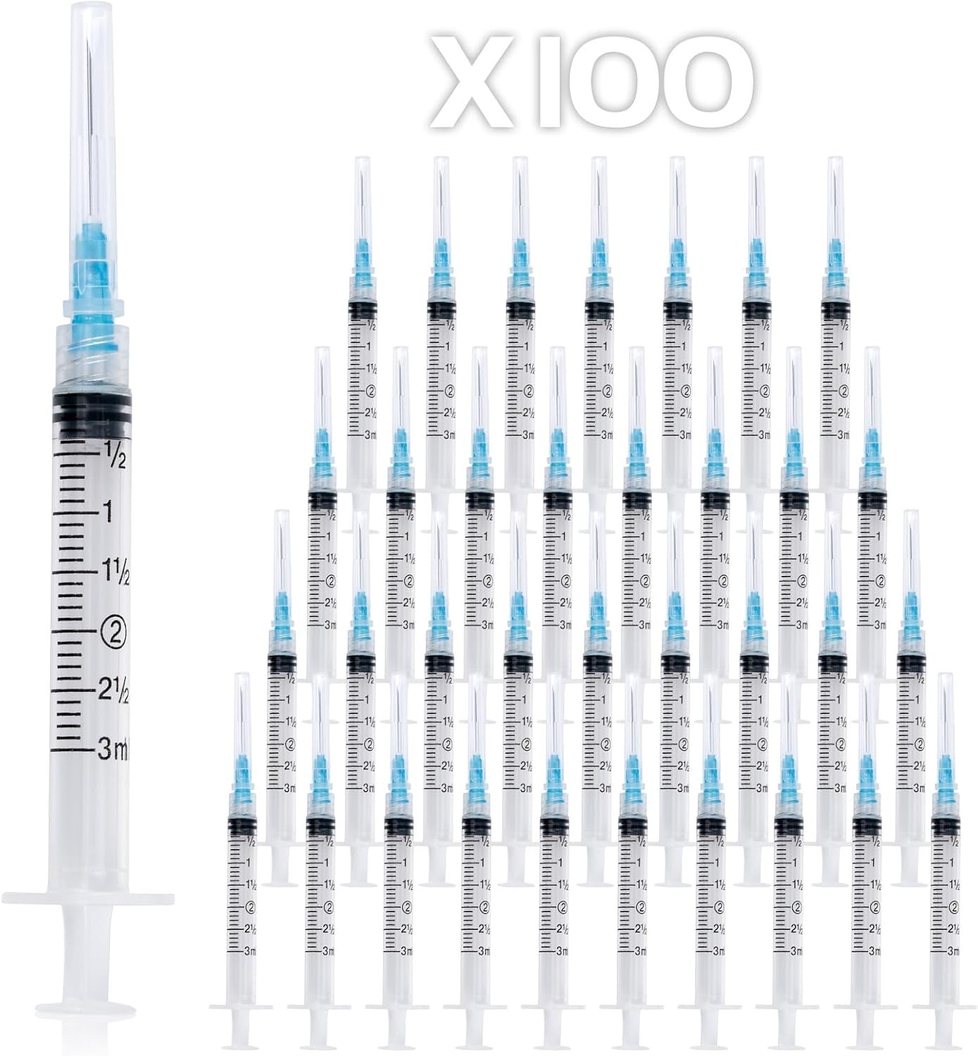 100 Pack 3ml Syringes 23g, 1.0 Inch Luer Lock Syringe Individually Packag
