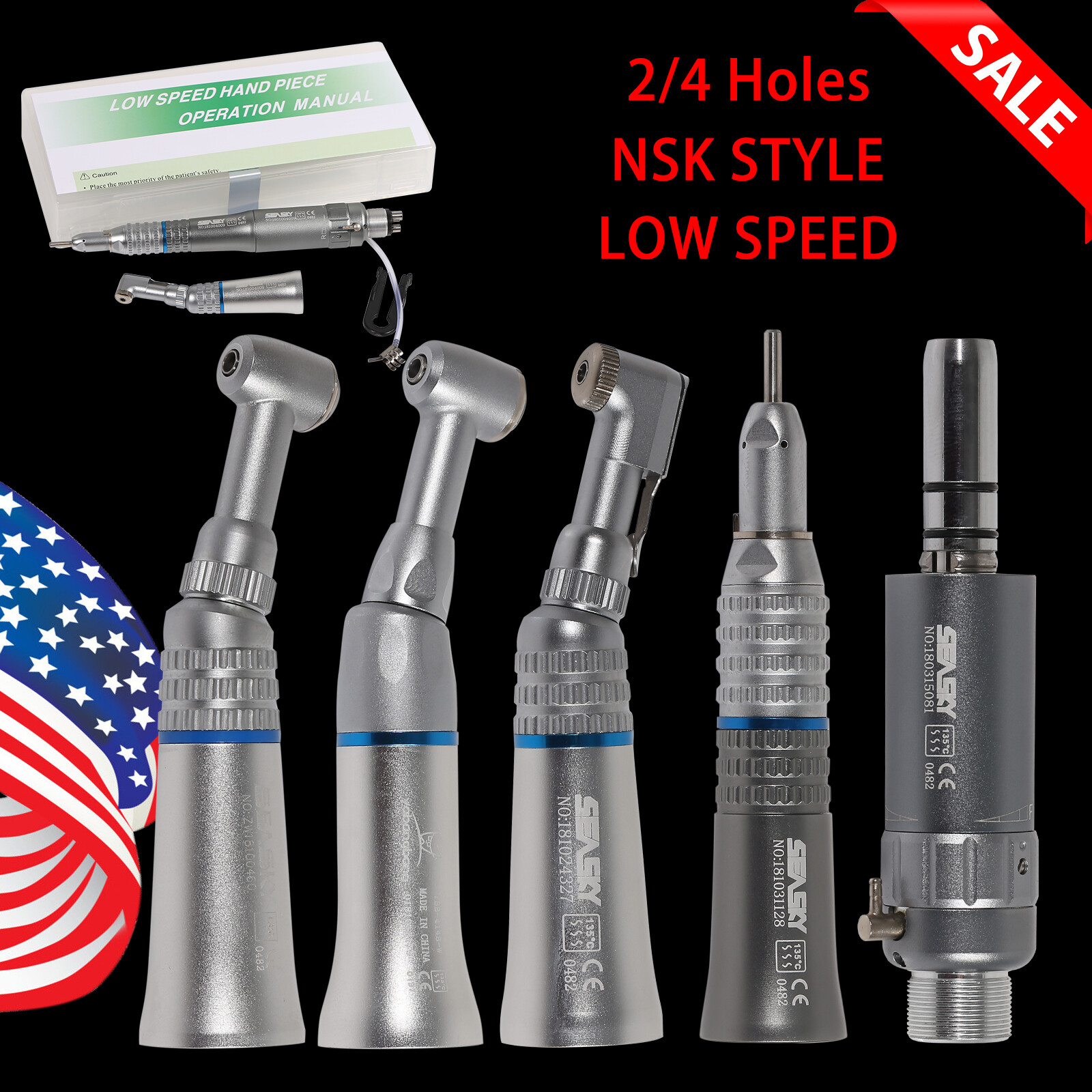 Dental Straight Low Speed Handpiece Auto /Manual Chuck Contra Angle Motor F/ NSK
