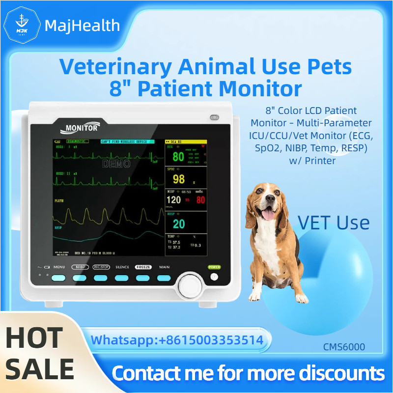CMS6000 VET Veterinary Monitor 8” TFT color LCD ECG, RESP, SpO2, PR, NIBP TEMP