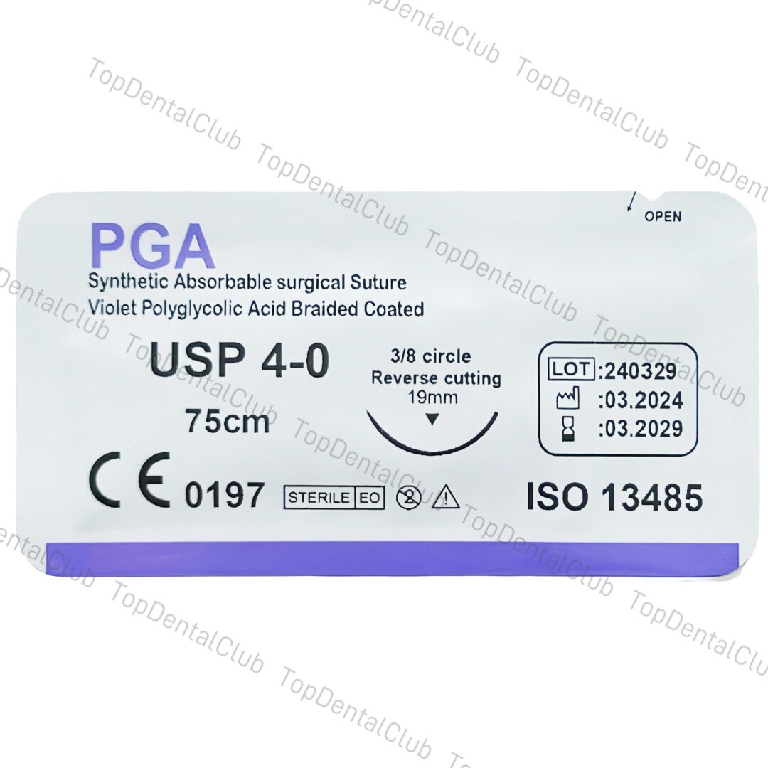 PGA USP 4-0 Dental Synthetic Absorbable Oral Surgical Suture 3/8 Reverse Cutting
