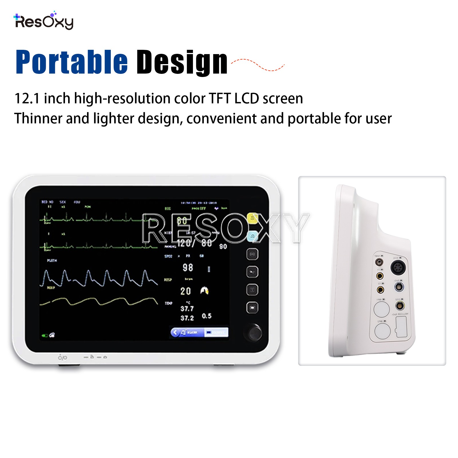 12-Inch Patient Vital Signs Monitor Multi-Parameter ECG/NIBP/TEMP/RESP/SPO2/PR