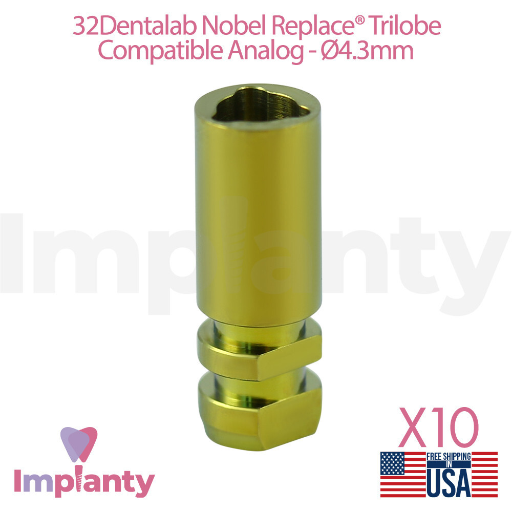 10x Dental Titanium Fixture Analog Yellow 4.3mm Compatible Nobel Replace Select