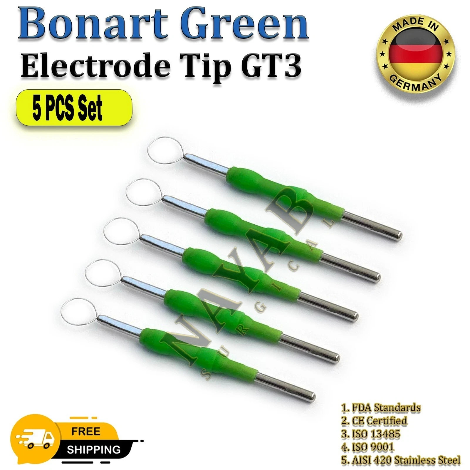 Bonart Green Electrode Tips GT3 ART-E1 Electrosurgery 5pcs Set GT3 Electrode