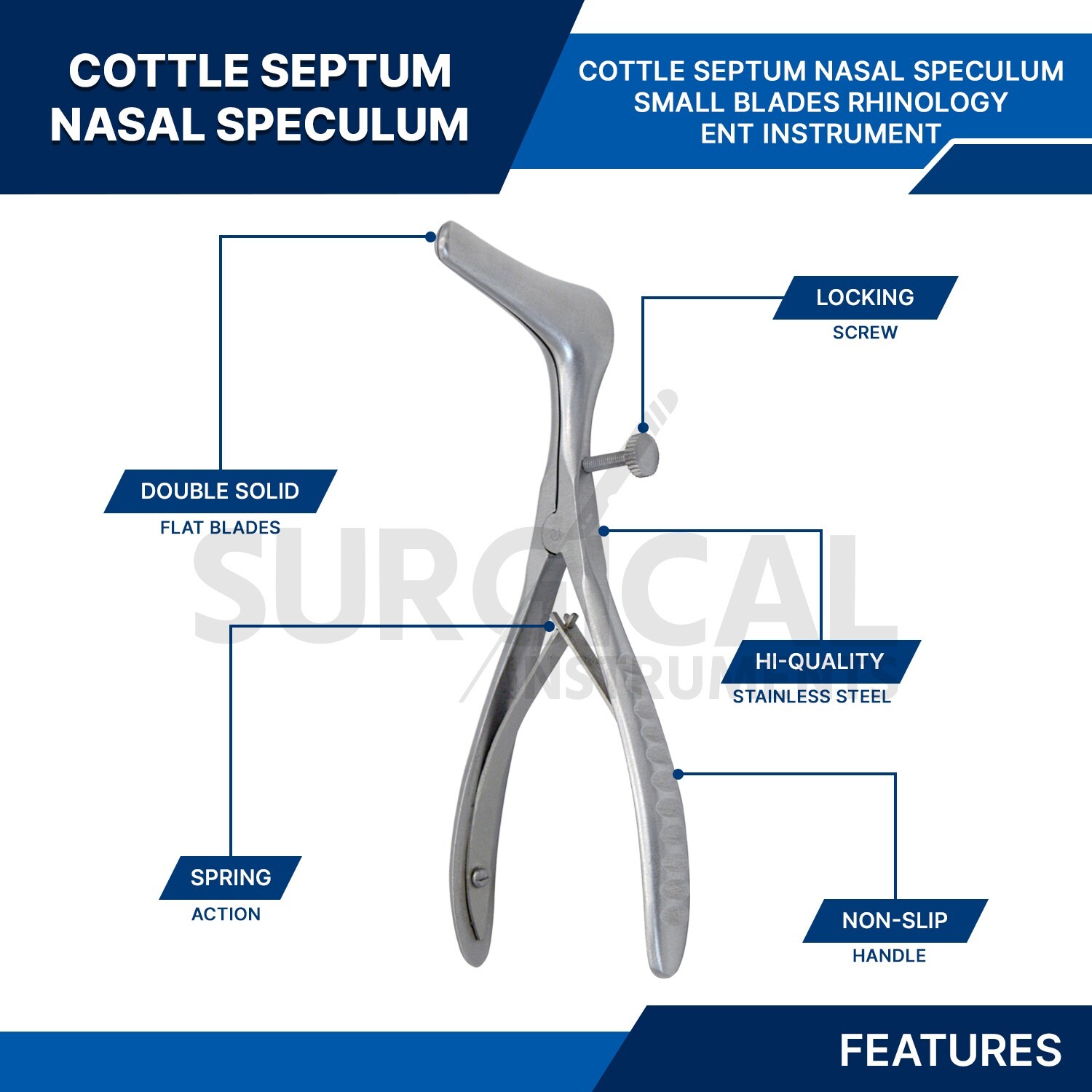 3 Pcs Set of Cottle Septum Nasal Speculum 6.00″ with Blade 35MM, 50MM, & 75MM