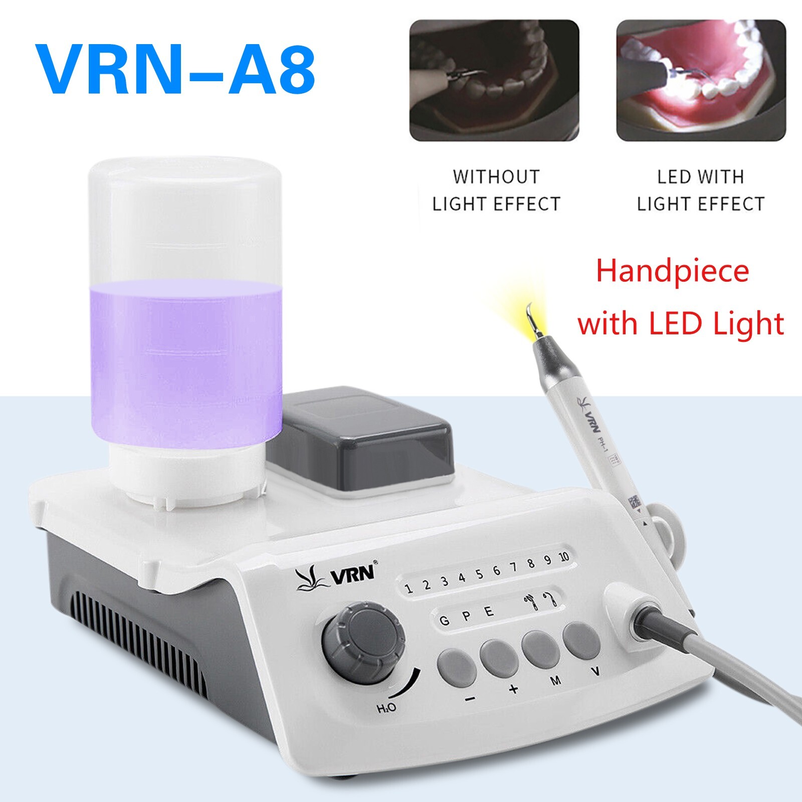 Dental VRN-A8 LED Ultrasonic Piezo Scaler Handpiece & 5 Tips for EMS Woodpecker