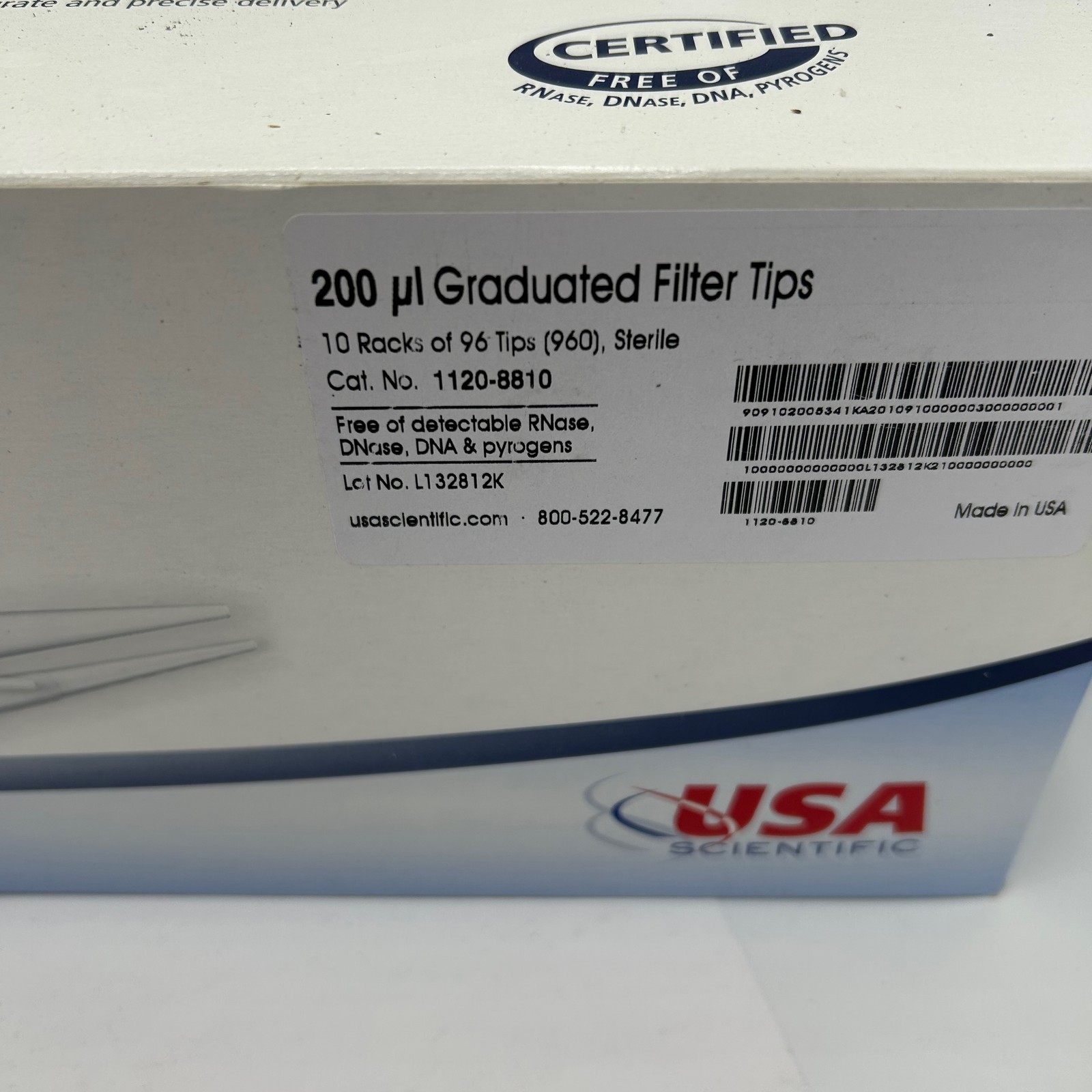 USA Scientific Tip One 200 UL Beveled Filter Sterile Tips 1120-8810, 960 Tips