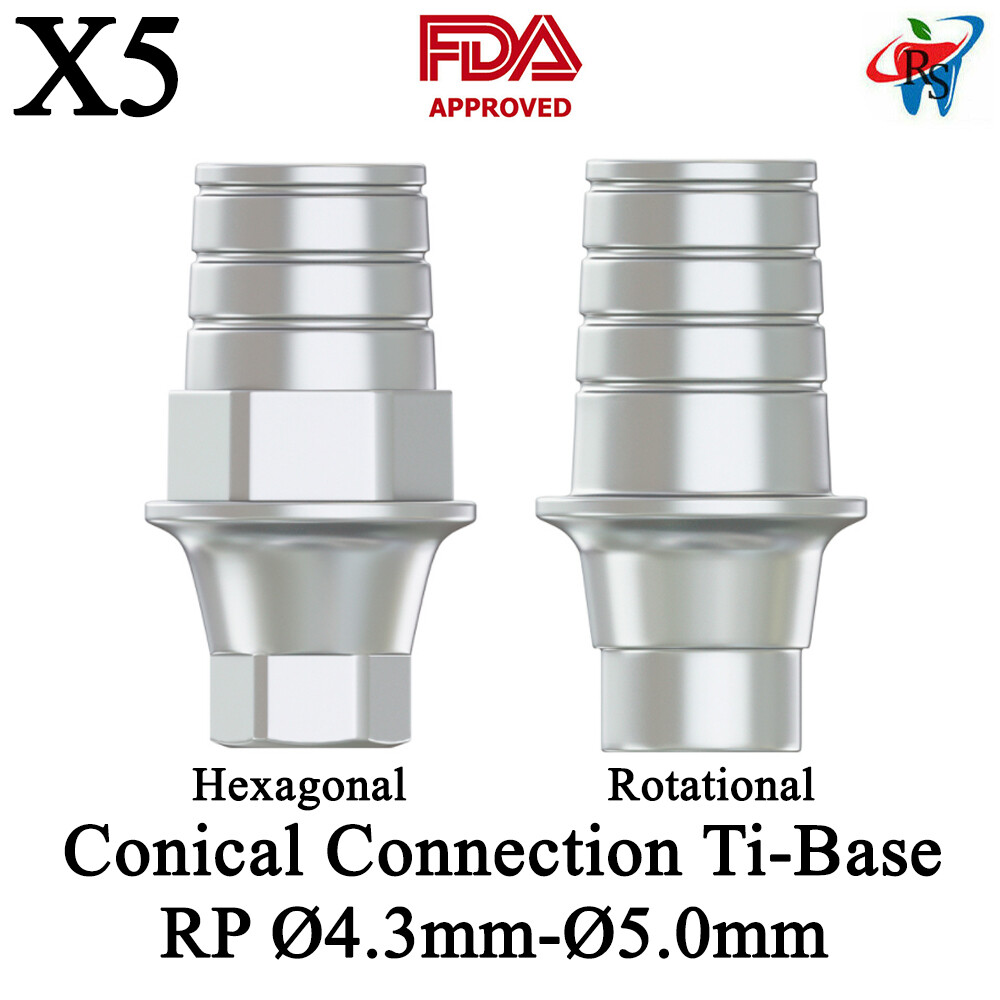 5pcs DSl Ti-Base Abutment CAD/CAM Titatium Conical Connection RP Ø4.3mm-5.0mm