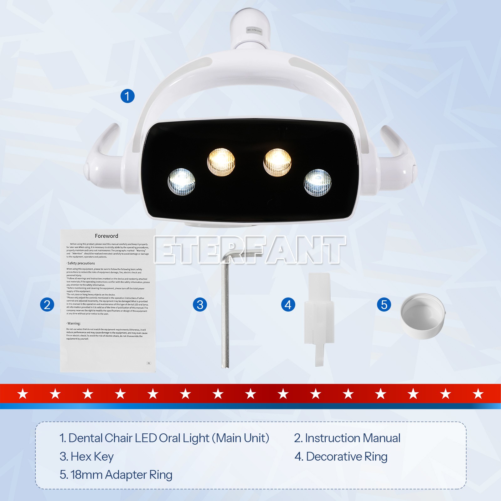 6W Dual Color 4-Bulb Touch Dimmable LED Dental Oral Exam Lamp for Dental Chair