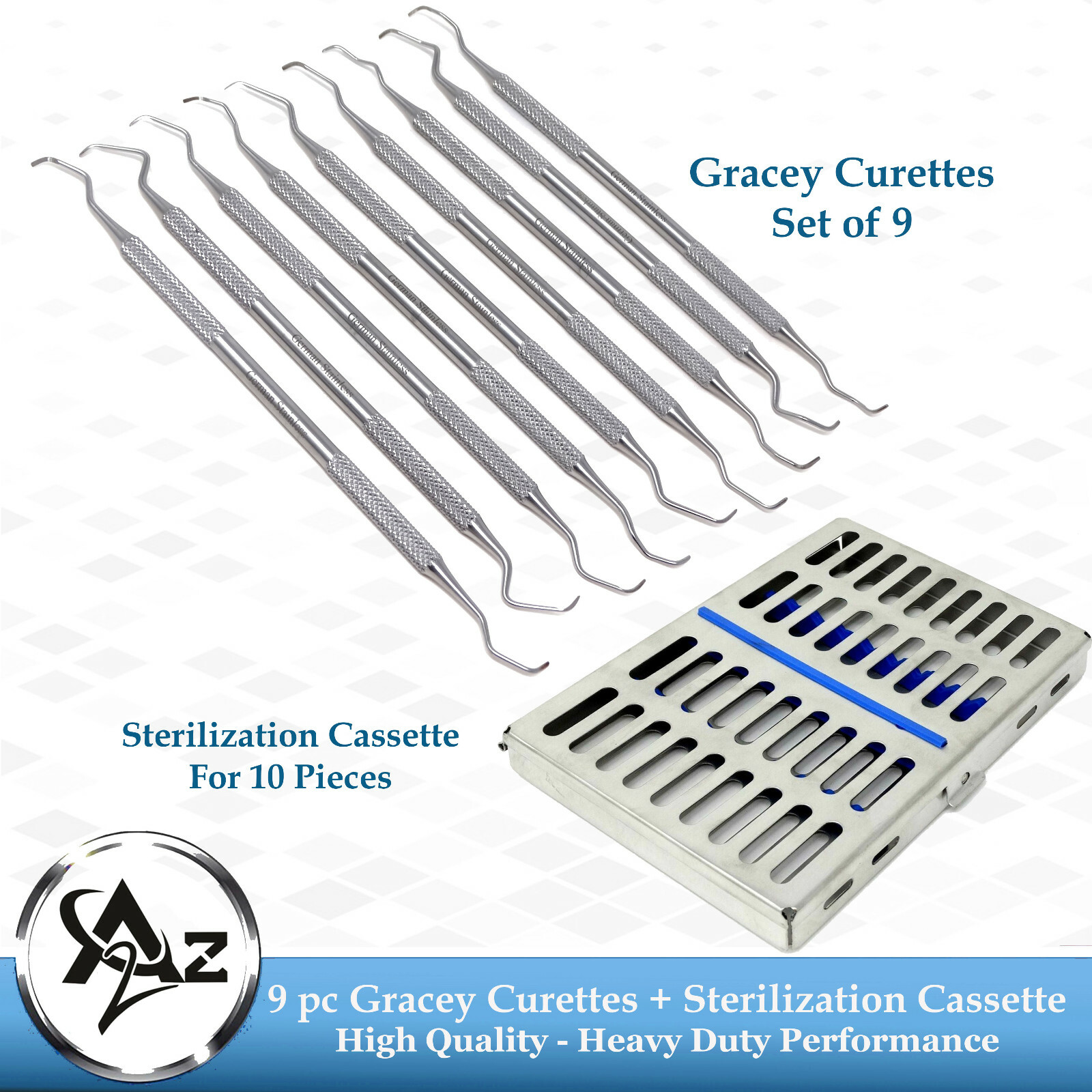 NEW 9x Periodontal Gracey Curettes Dental Instruments+Autoclave Cassette Box Kit