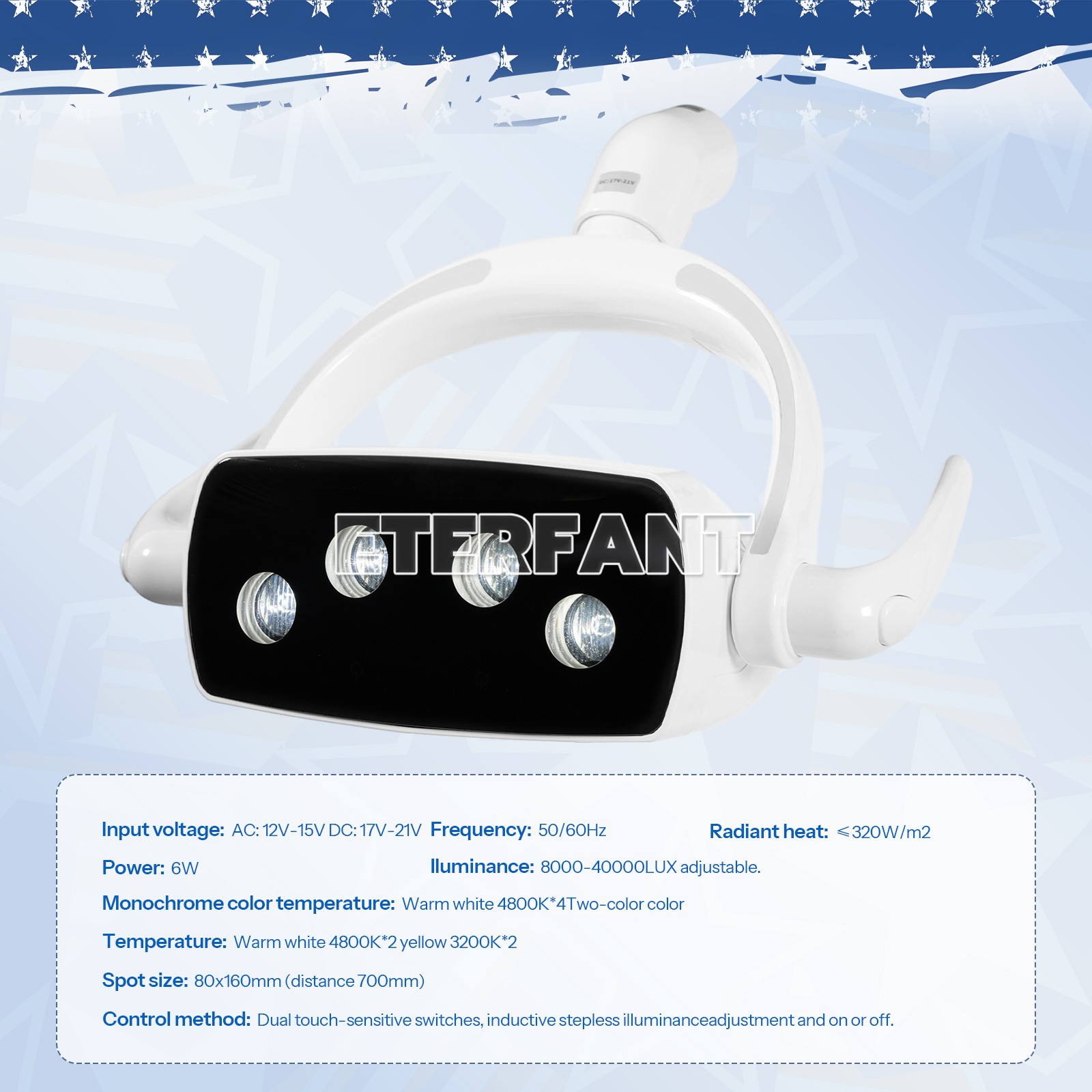 Dental 4 LED Shadowless Oral Lamp 6W Light Induction Sensor For Dental Chair
