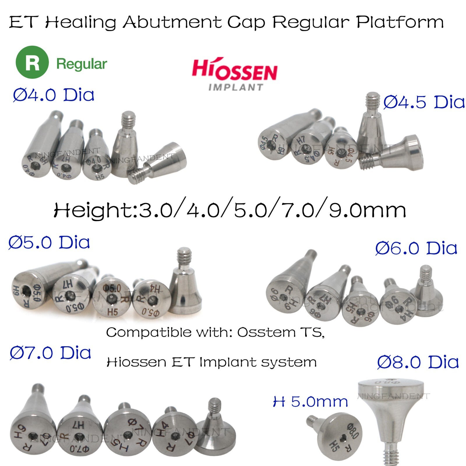 US Dental Mini/Regular Healing Cap Abutments For Hiossen Osstem Hexagon Implants