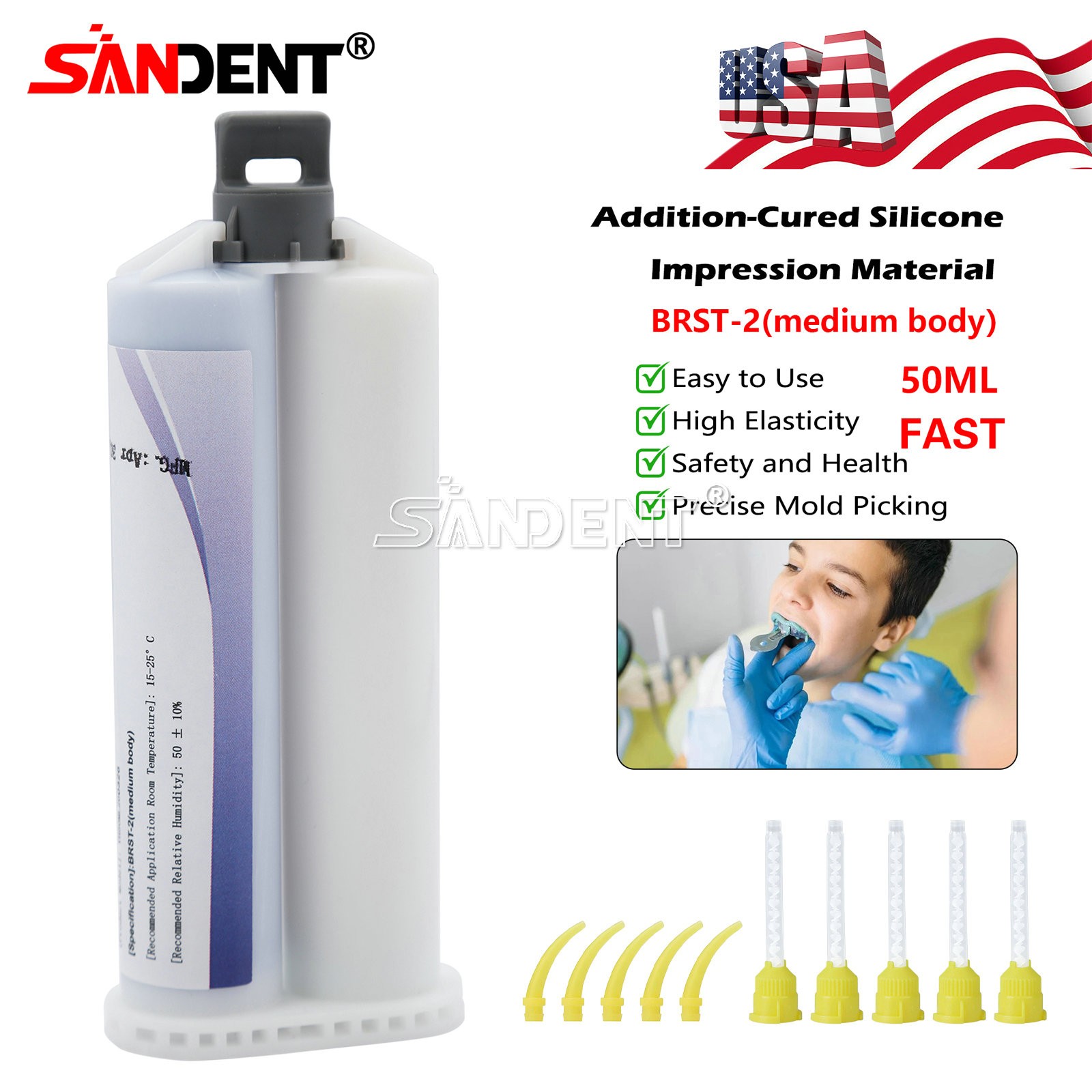 Dental VPS Medium Body Impression Material Fast Set 50ml Cartridge pr