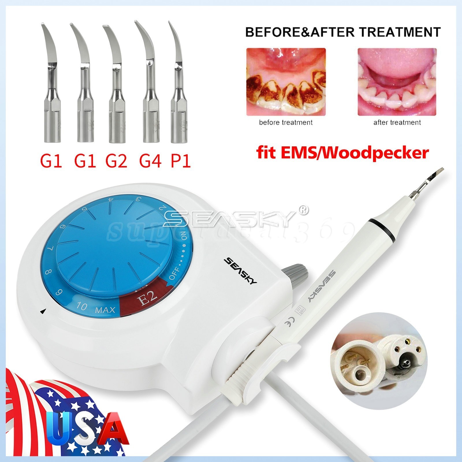 Dental Ultrasonic Piezo Scaler Teeth Cleaner fit with EMS Handpiece Tips E2 FDA