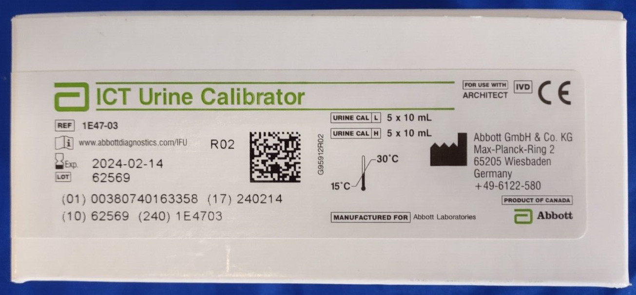 Abbott Architect ICT Urine Calibrator for C4000/C8000 (2x5x10mL) PN# 01E4703