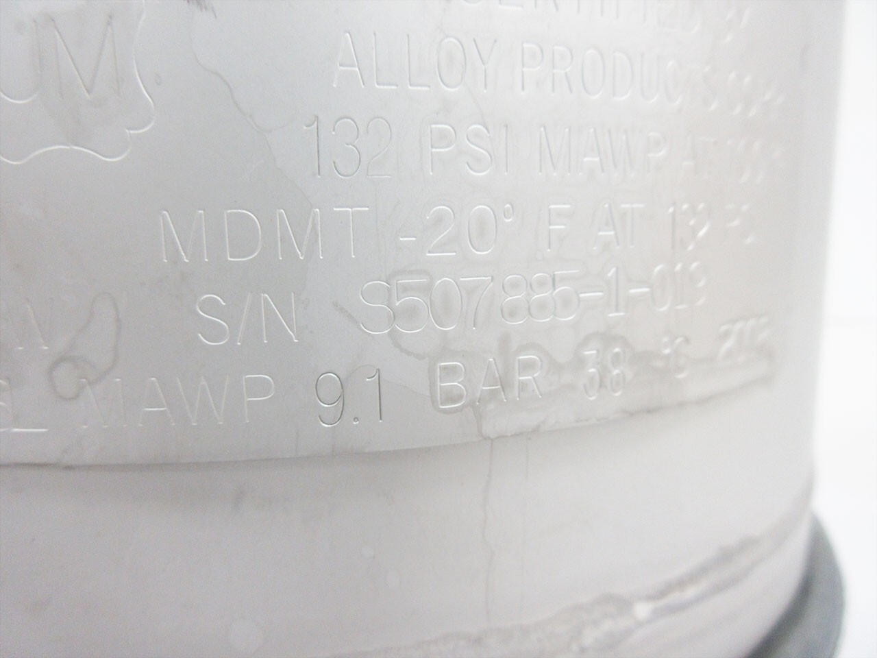 ALLOY PRODUCTS VESSEL 316L STAINLESS STEEL PRESSURE 132 PSI MDMT AT -20 oF