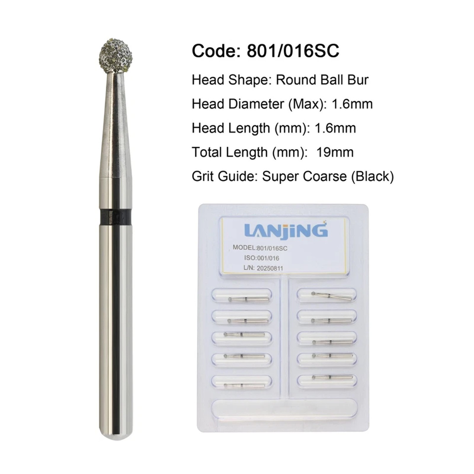 Dental Diamond Burs Round Surgical Long Ball Barrel FG High Speed 801 801L 811