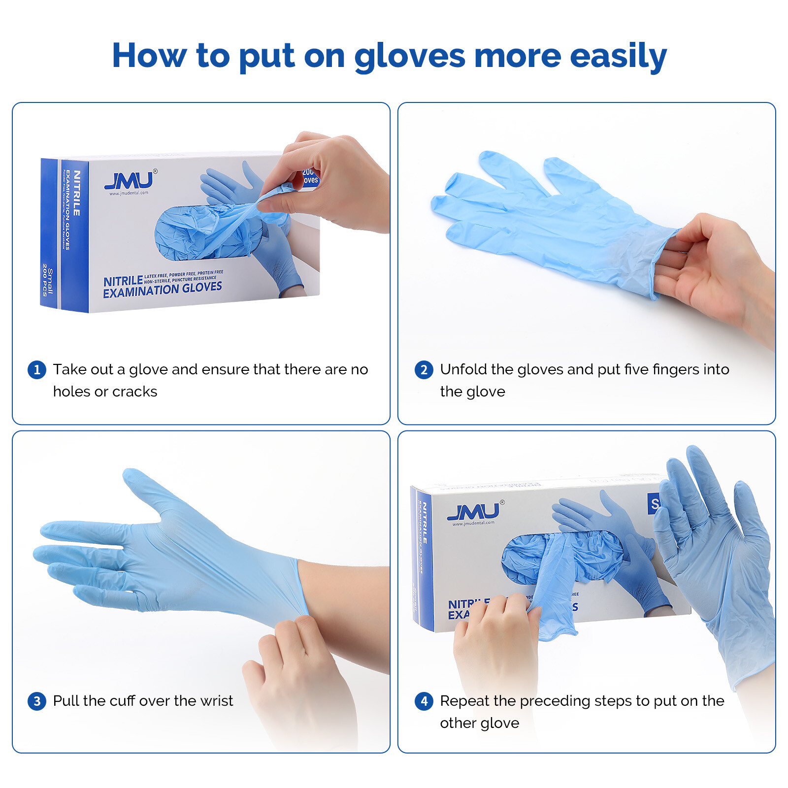 1200/Case JMU Nitrile Examination Gloves 3.5mil Medical Gloves Blue(XS/S/M/L/XL)