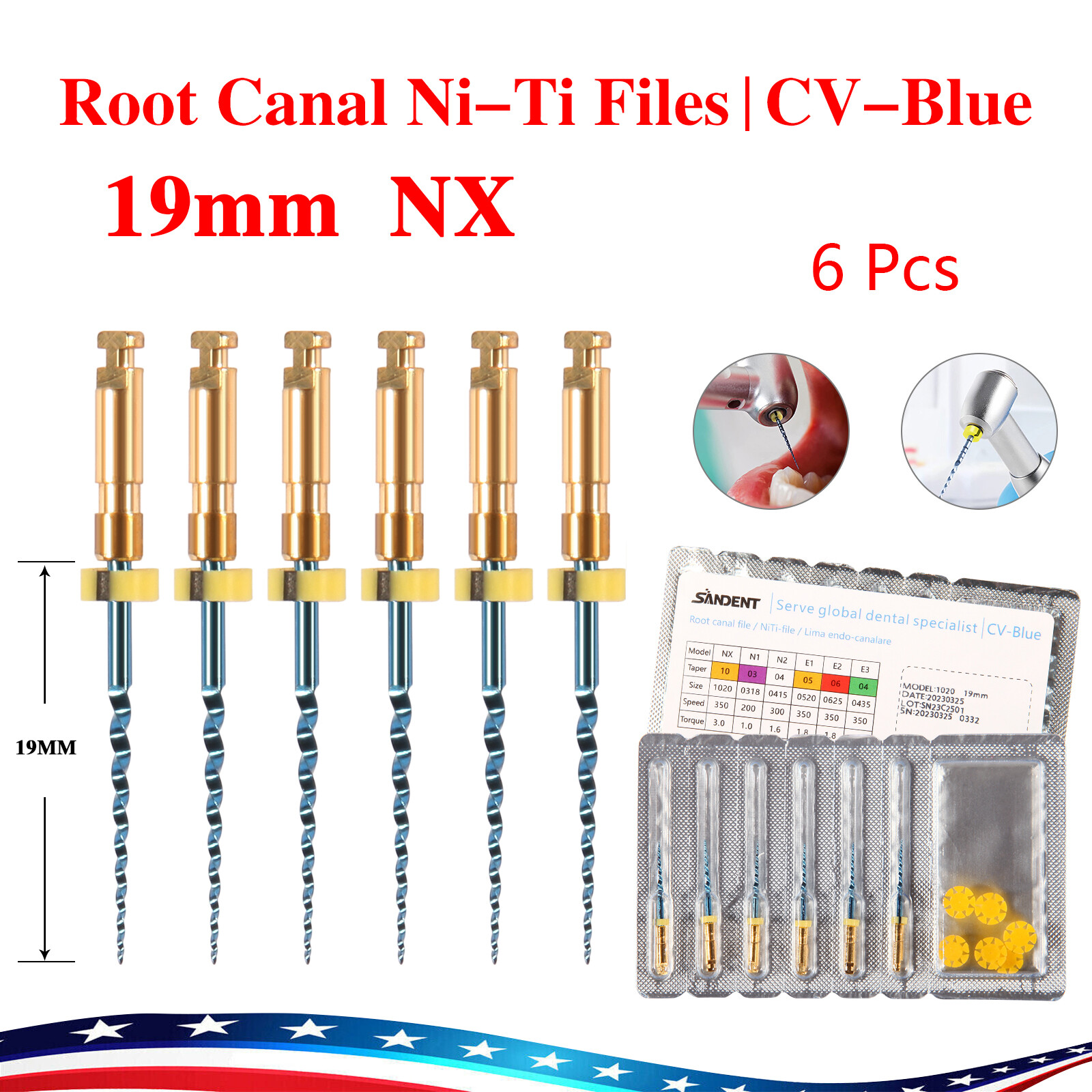 Dental Endodontic LED Endo Motor 16:1 Contra Angle / NITI Rotary Files NX 19MM
