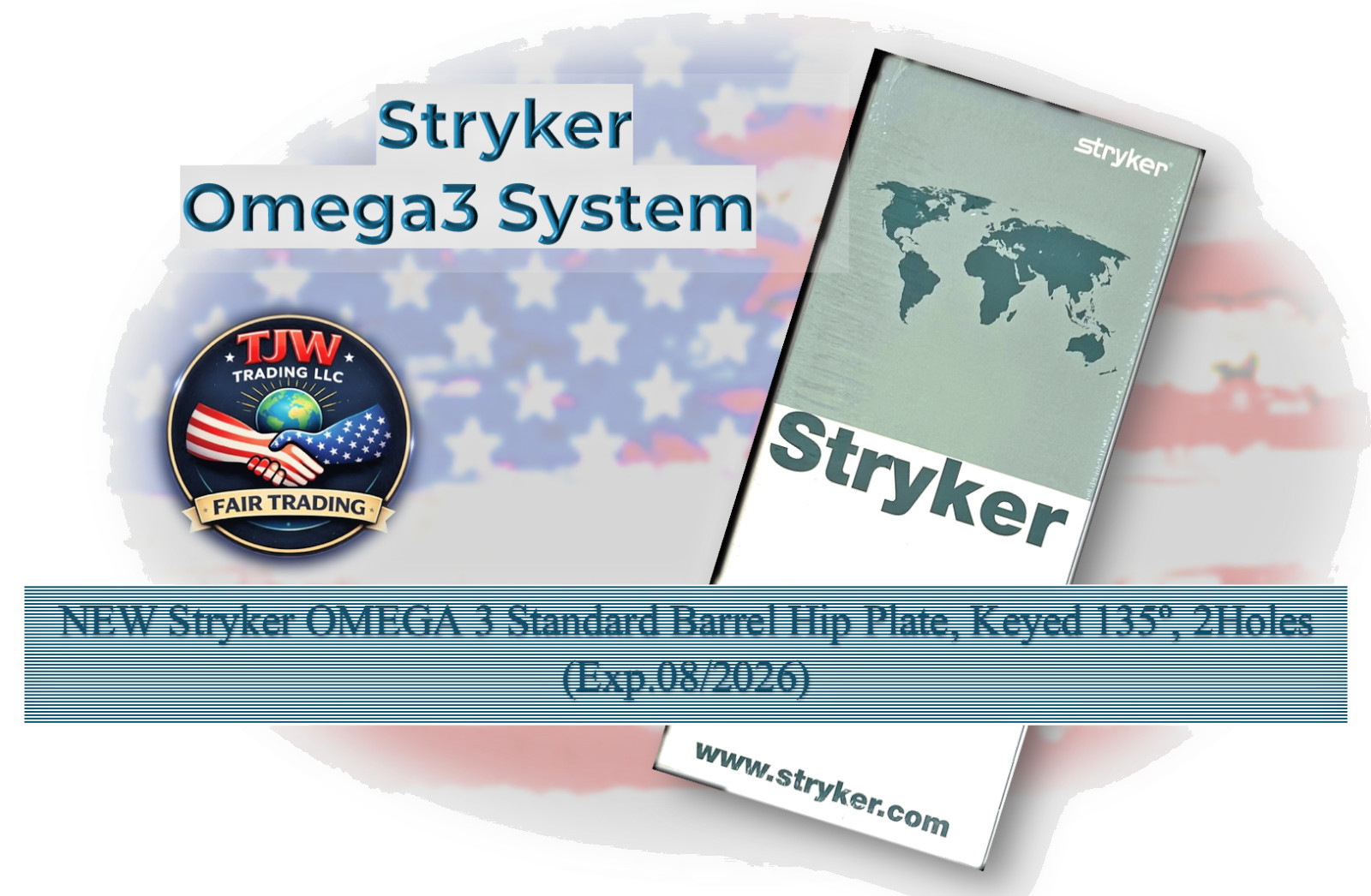 #NEW Stryker OMEGA 3 Standard Barrel Hip Plate, Keyed 135º, 2Holes (Exp.08/2026)