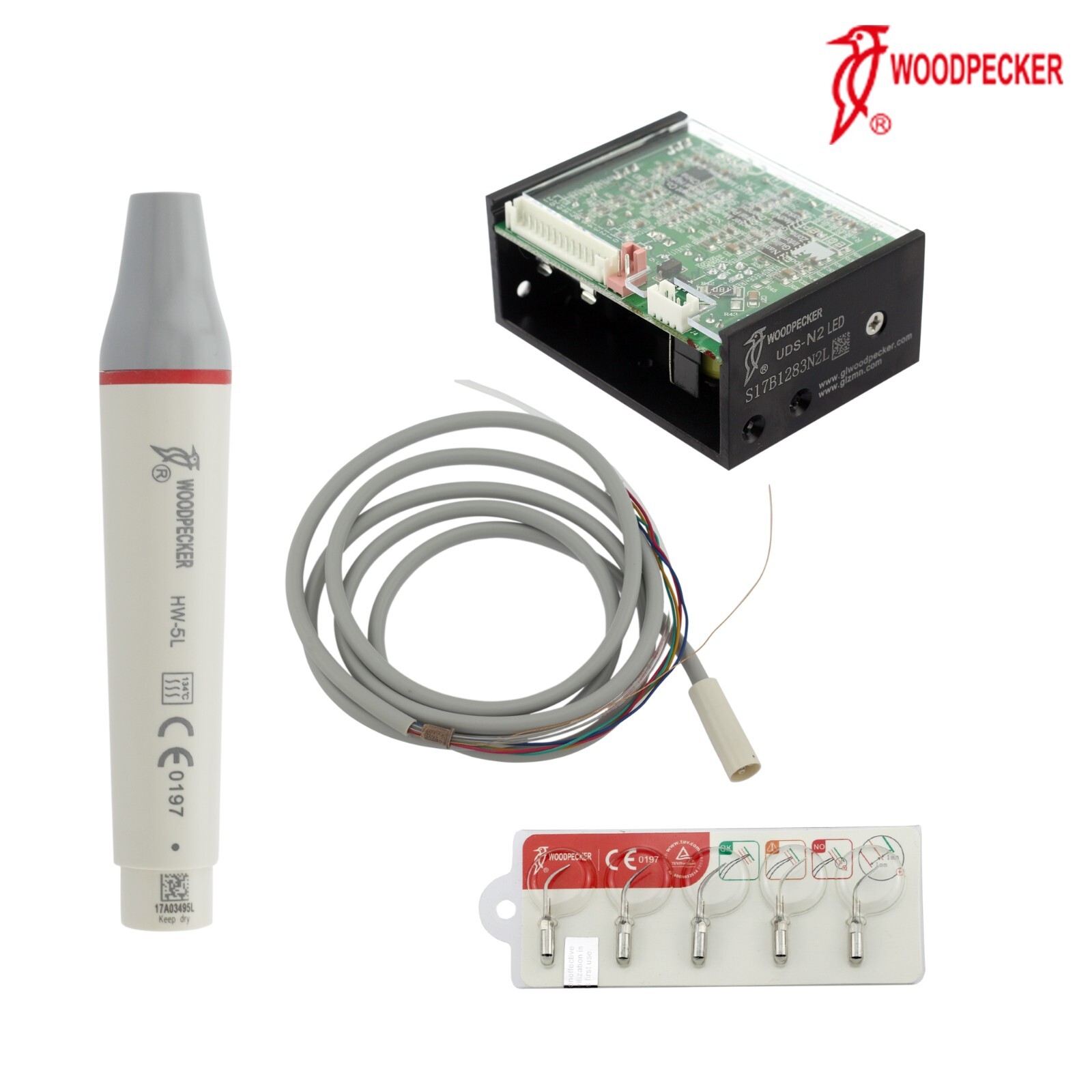 Woodpecker UDS-N2 LED Dental Ultrasonic Scaler Handpiece Piezo Tips G1 P1 HW-5L