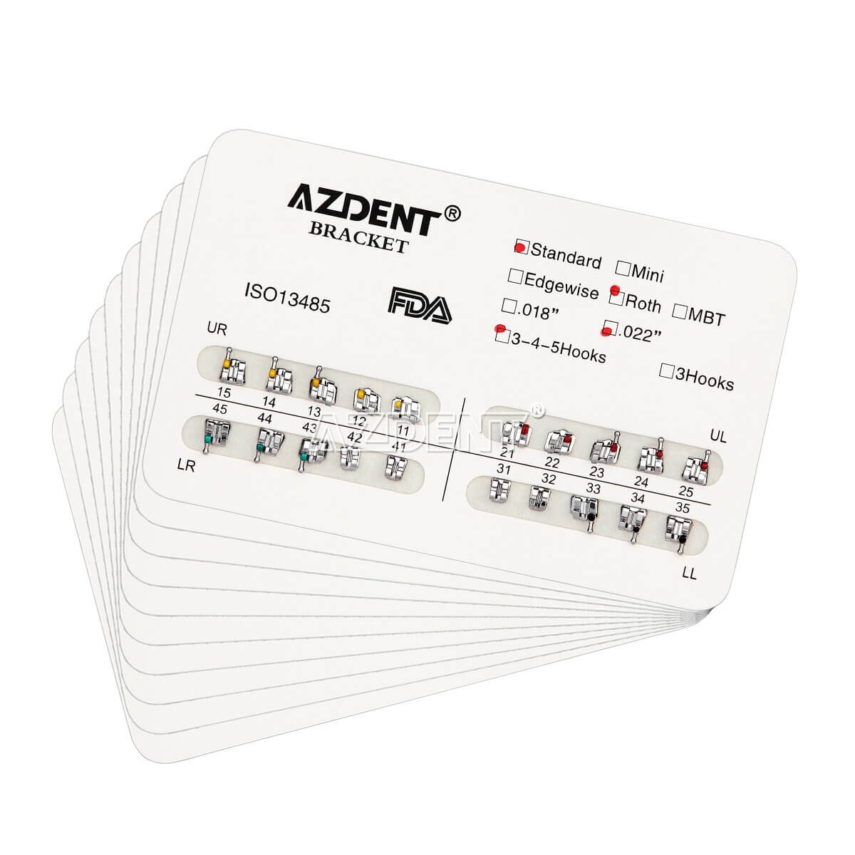 10 Packs Dental Orthodontic Bracket Braces Standard Slot.022 Roth Hooks 3-4-5