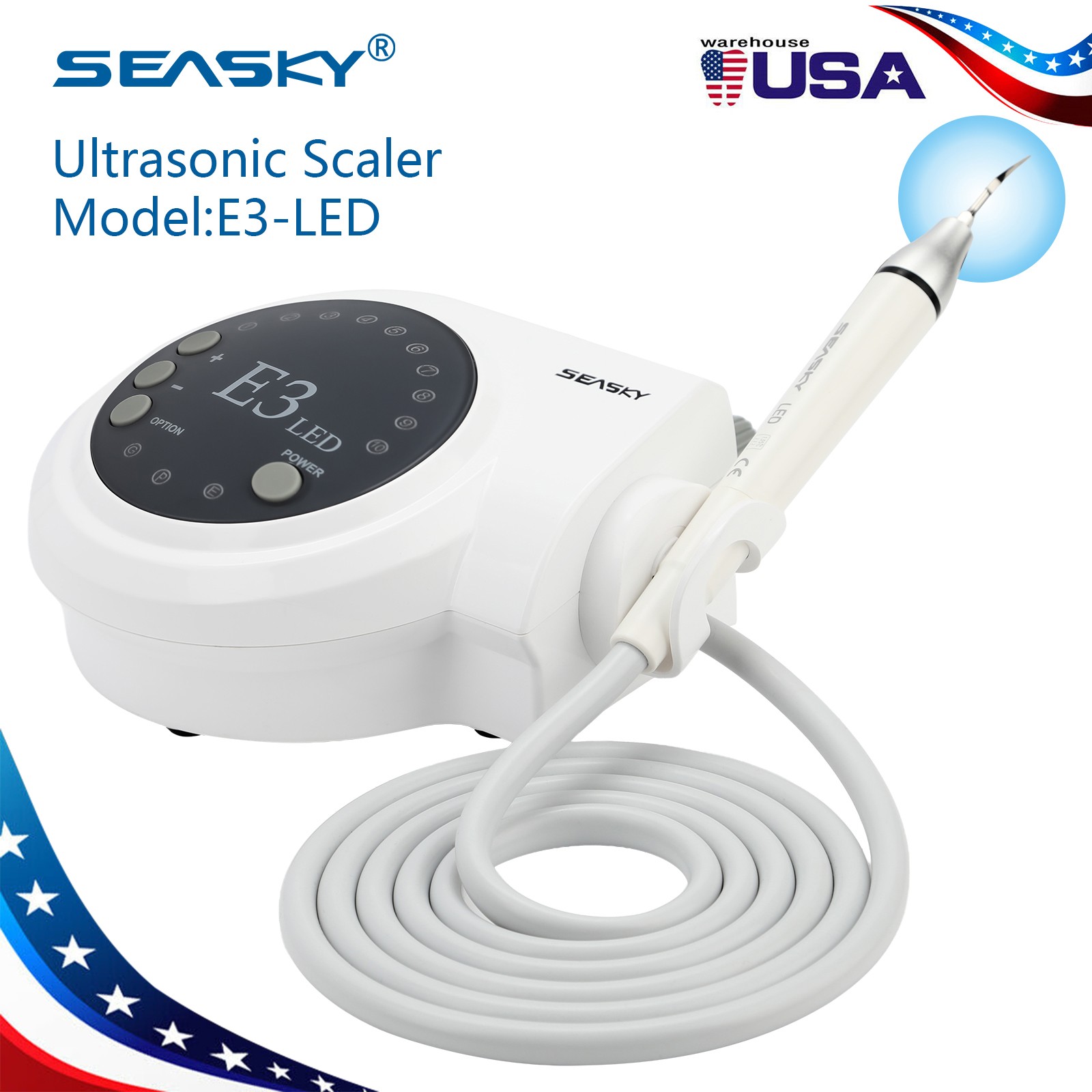 SEASKY Dental Ultrasonic Scaler E3 With LED light Detachable Handpiece & 5 Tips