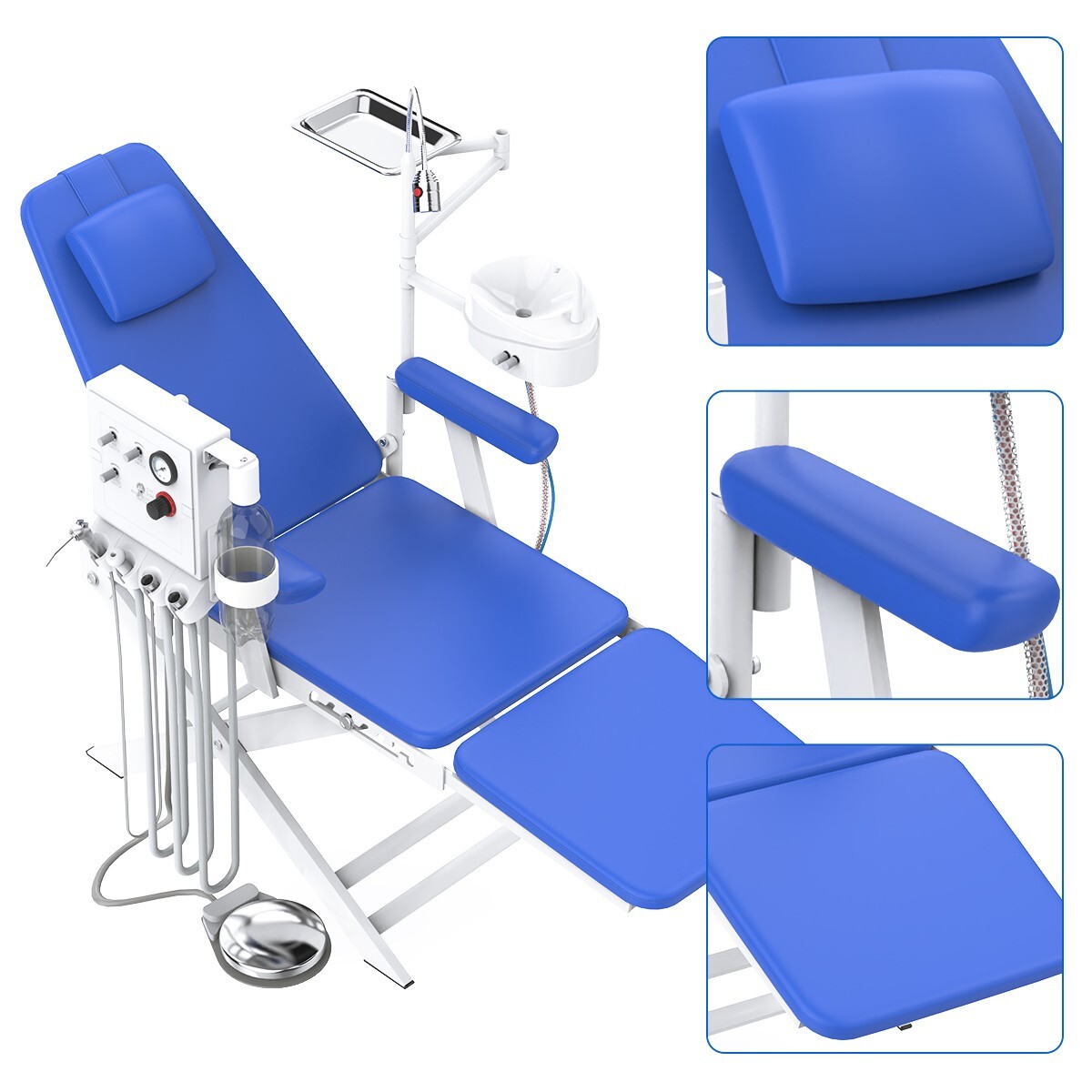 Portable Dental Folding Chair With LED Light Turbine Unit Weak Suction 4Holes
