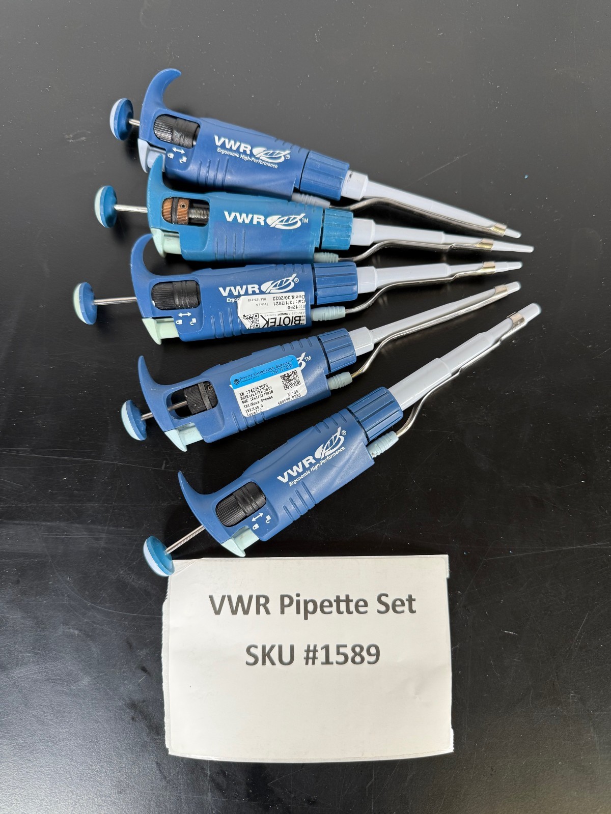 VWR Set of 5 Pipettes Single Adjustable 0.5-10, 2-20, 10-100, 20-200, 100-1000uL