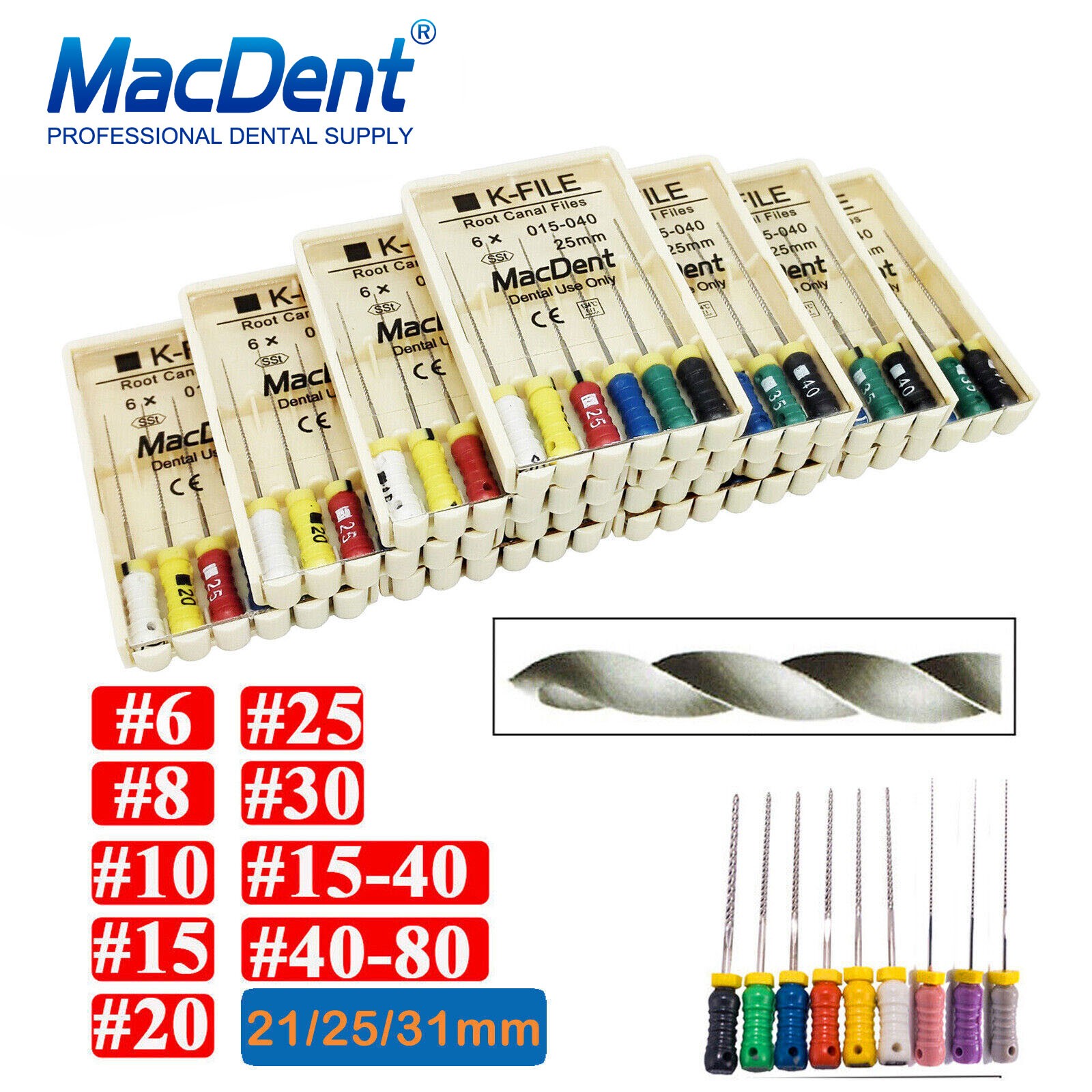 MacDent Dental Endodontic Root Canal File K-FILE SST Hand Use Reamer 21/25/31mm