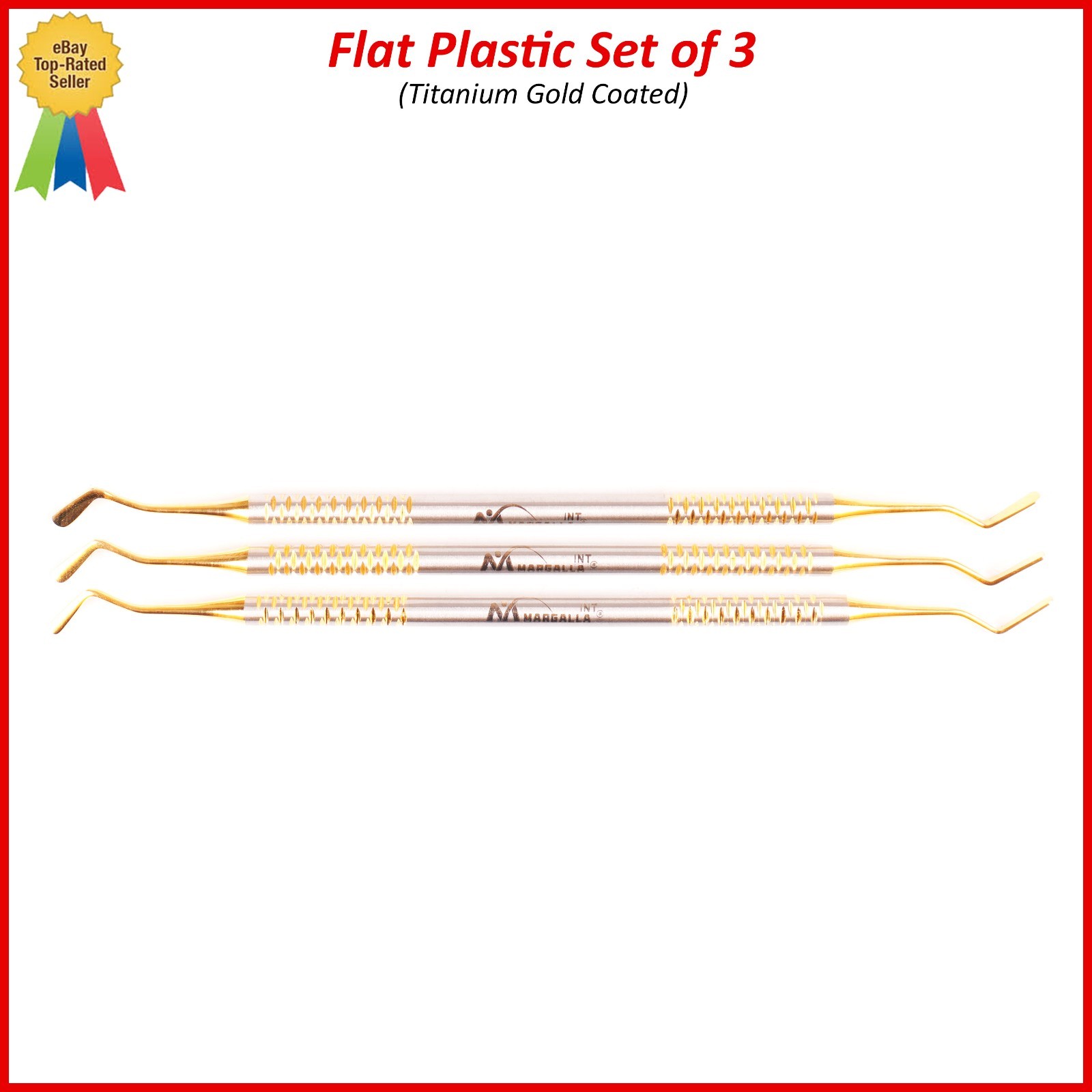 Set of 3 Dental Flat Plastic Filling Instruments Composite Gold Tips Restoration