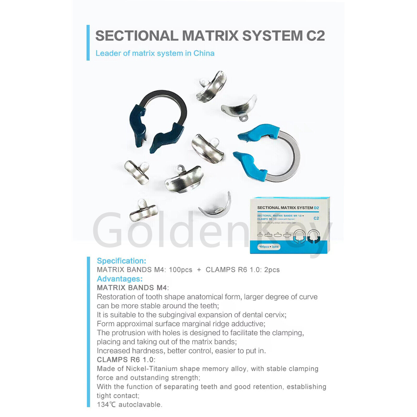 102/Set C2 Dental Sectional Matrix Contoured Matrices Bands Clip Clamp NITI Ring