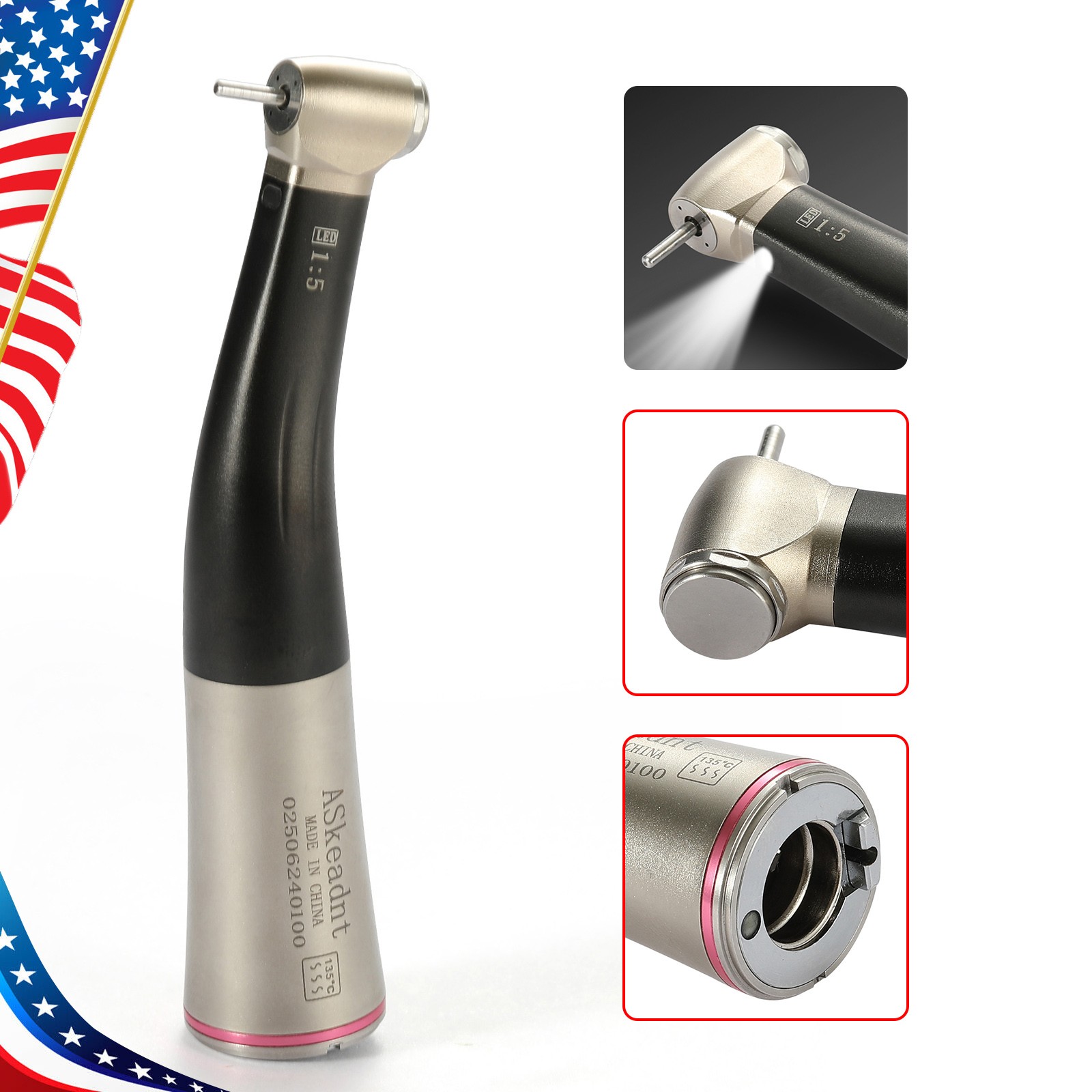 Dental Electric LED 1:5 Increasing Handpiece Contra Angle /1:5 Cartridge Mini