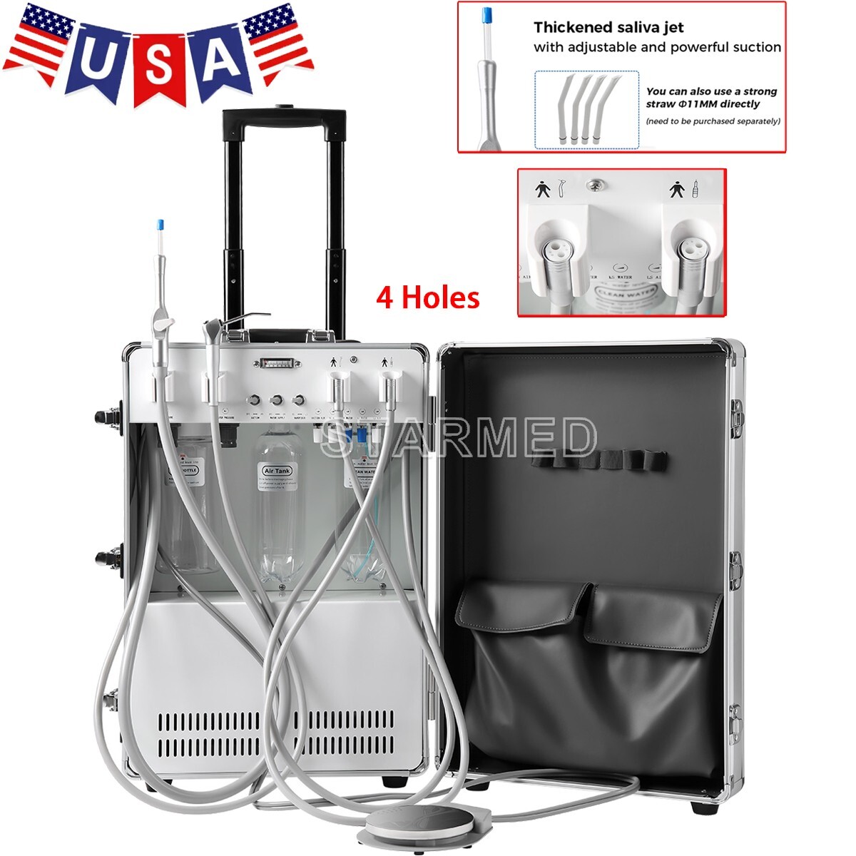 Mobile Dental Delivery Unit Air Compressor Strong Suction System 3 Way Syringe