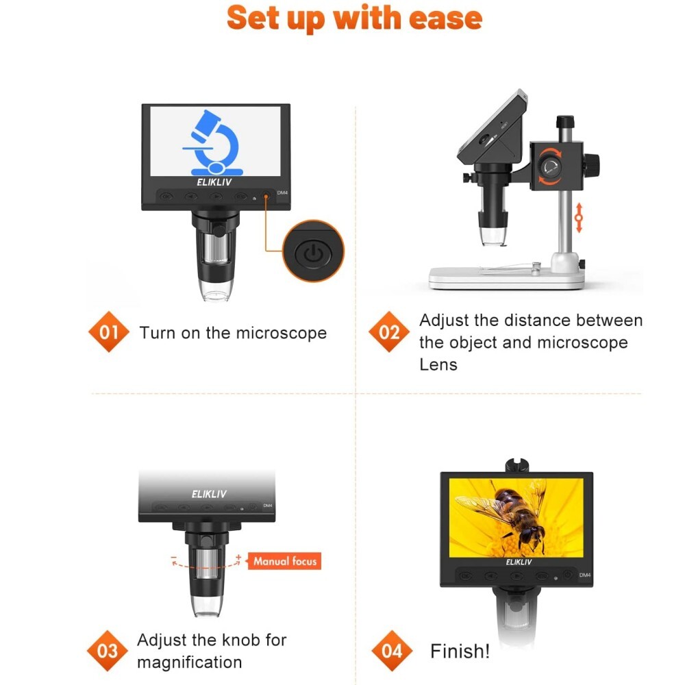 Elikliv 4.3″ Coin LCD Digital 1000x Magnifier w/8 Adjustable LED Lights Used