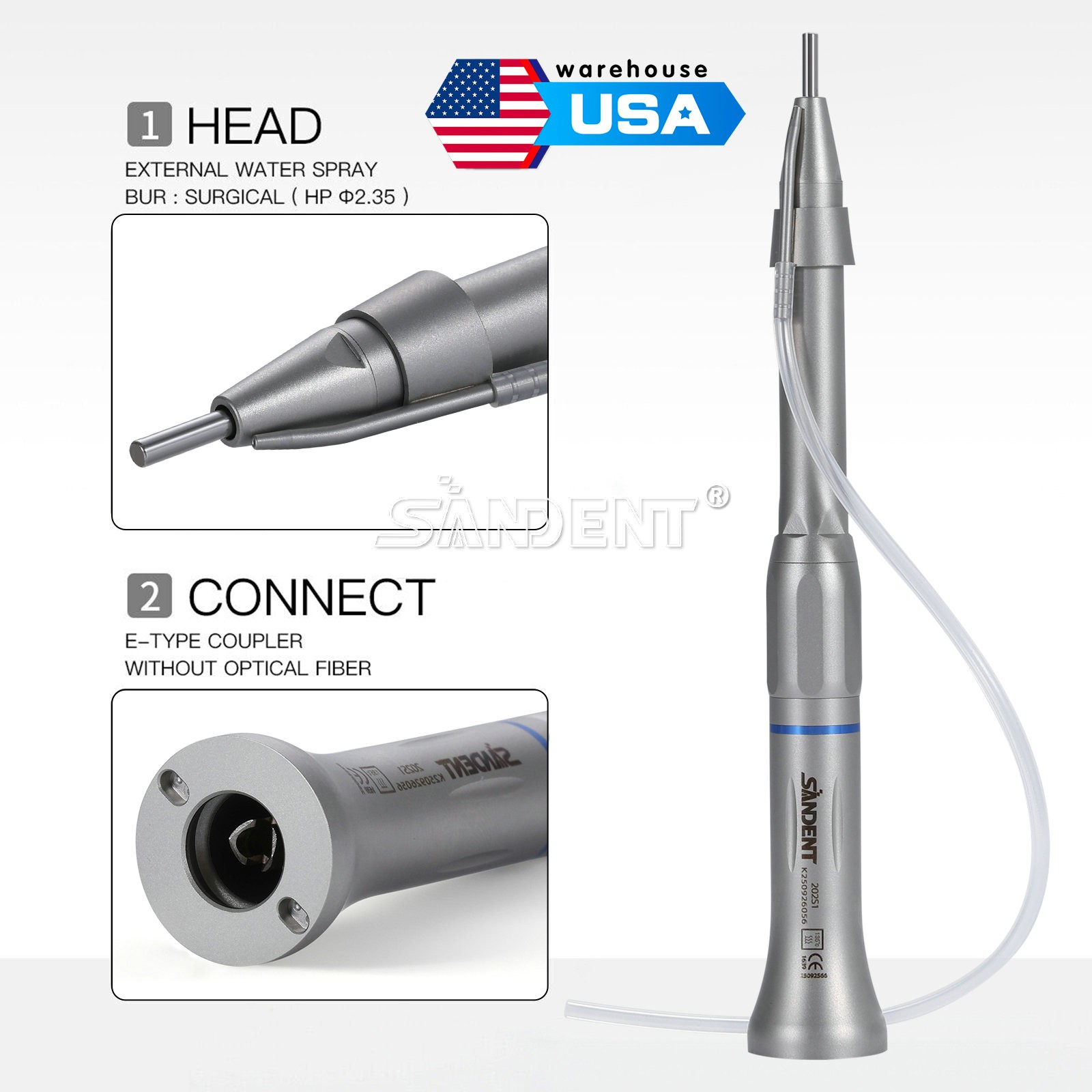 SANDENT Surgical Straight Handpiece 1:1 Micro Surgery external Water Spray
