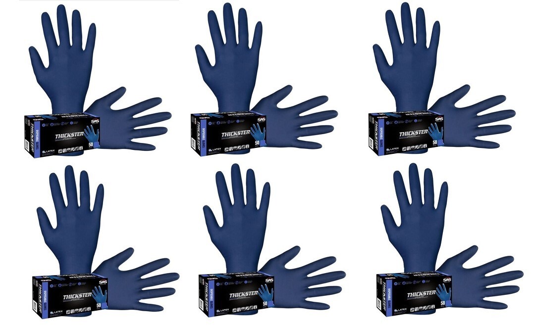 SAS Safety 6604 Thickster X-Large Textured Exam Grade Latex Gloves, Blue(6 Pack)