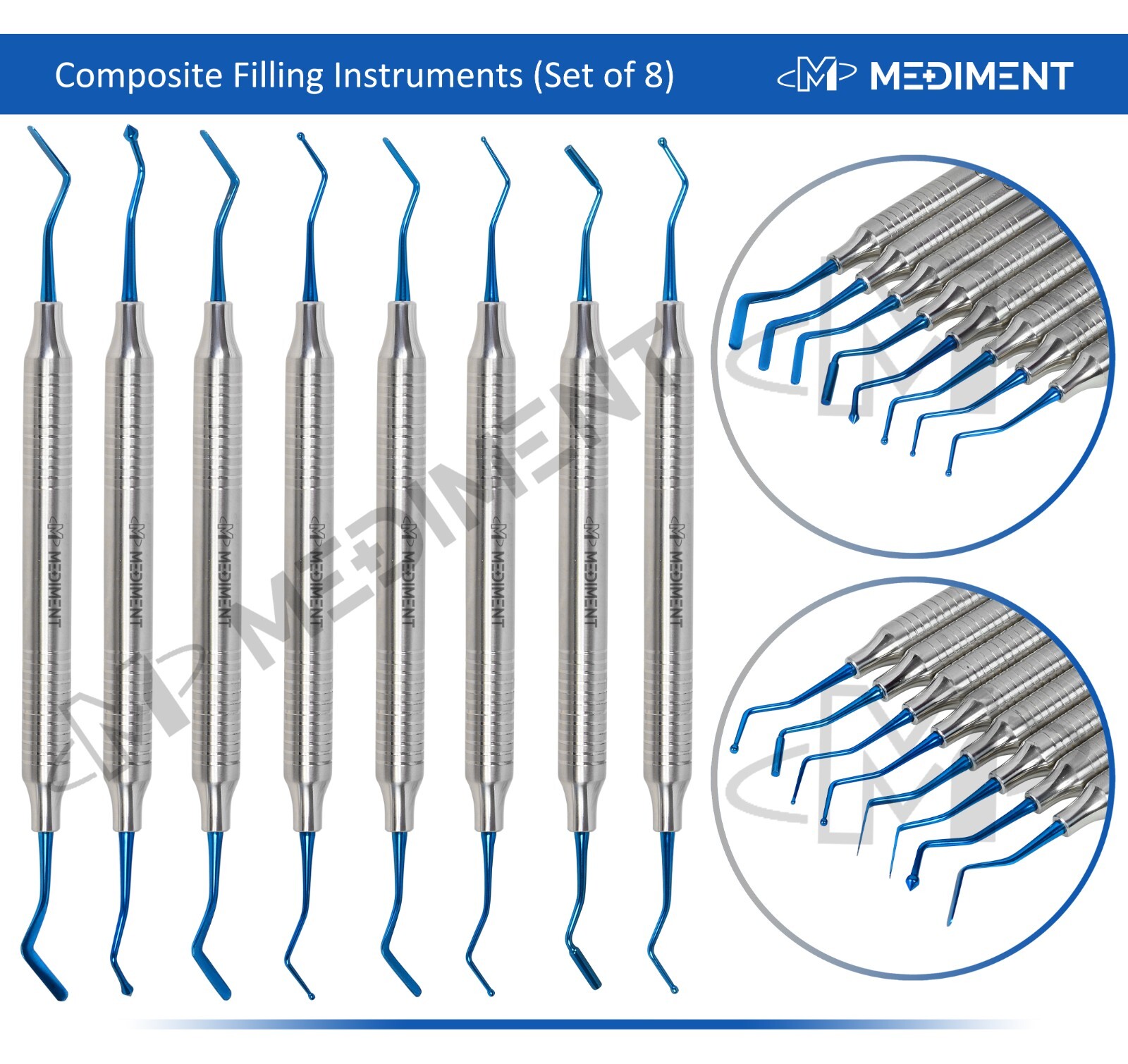 DENTAL COMPOSITE FILLING INSTRUMENT DOUBLE ENDED SET OF 8 LAB CE