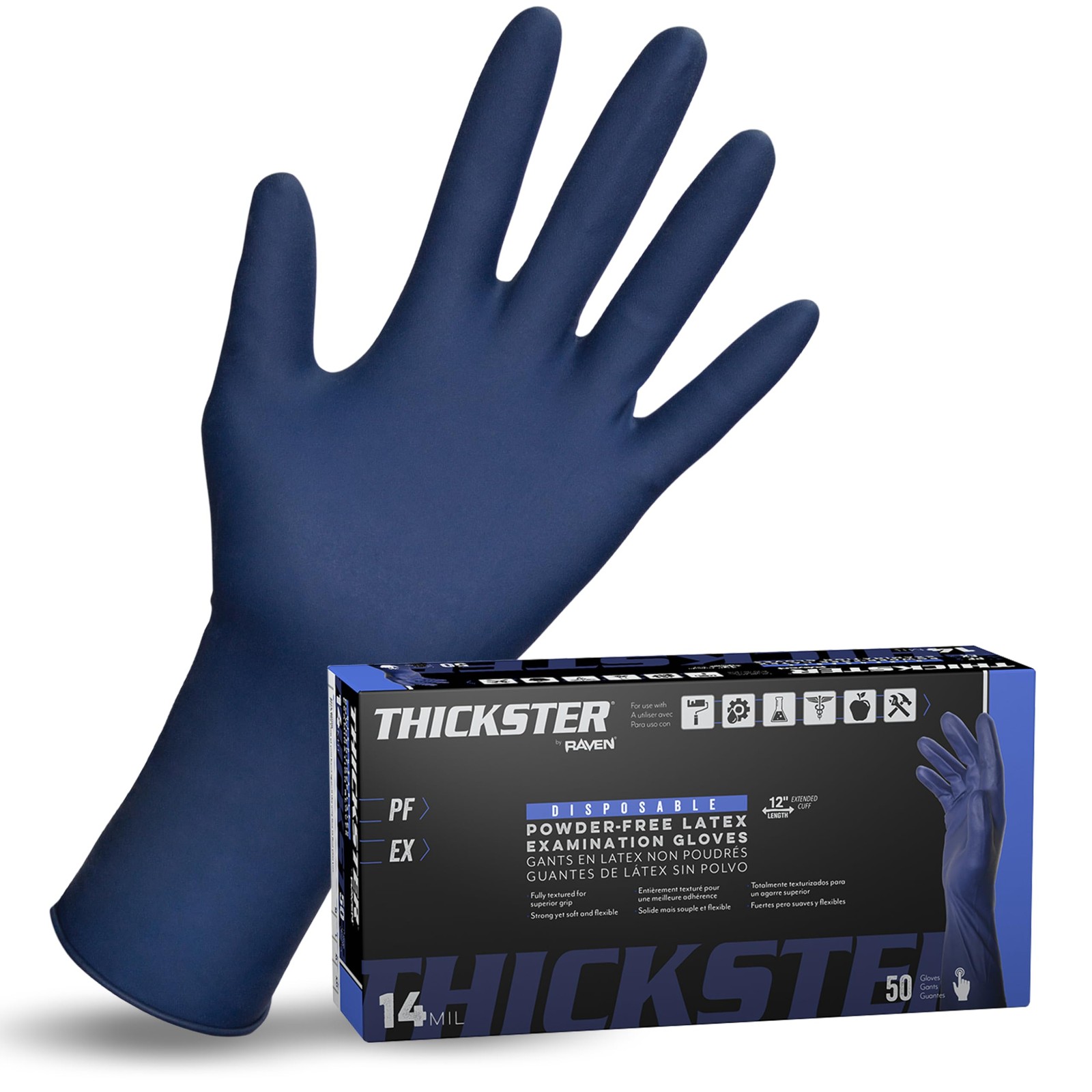 Thickster PowderFree Exam Grade Latex Disposable Gloves. Size Medium. Blue, 1…